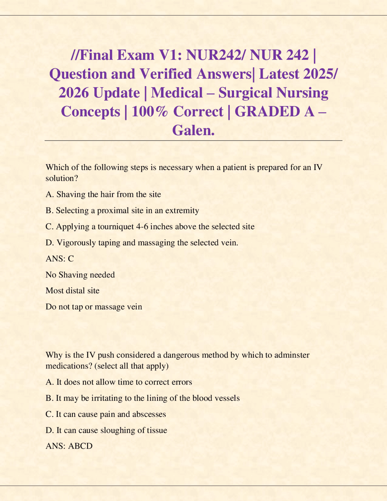 //Final Exam V1: NUR242/ NUR 242 | Question and Verified Answers ...