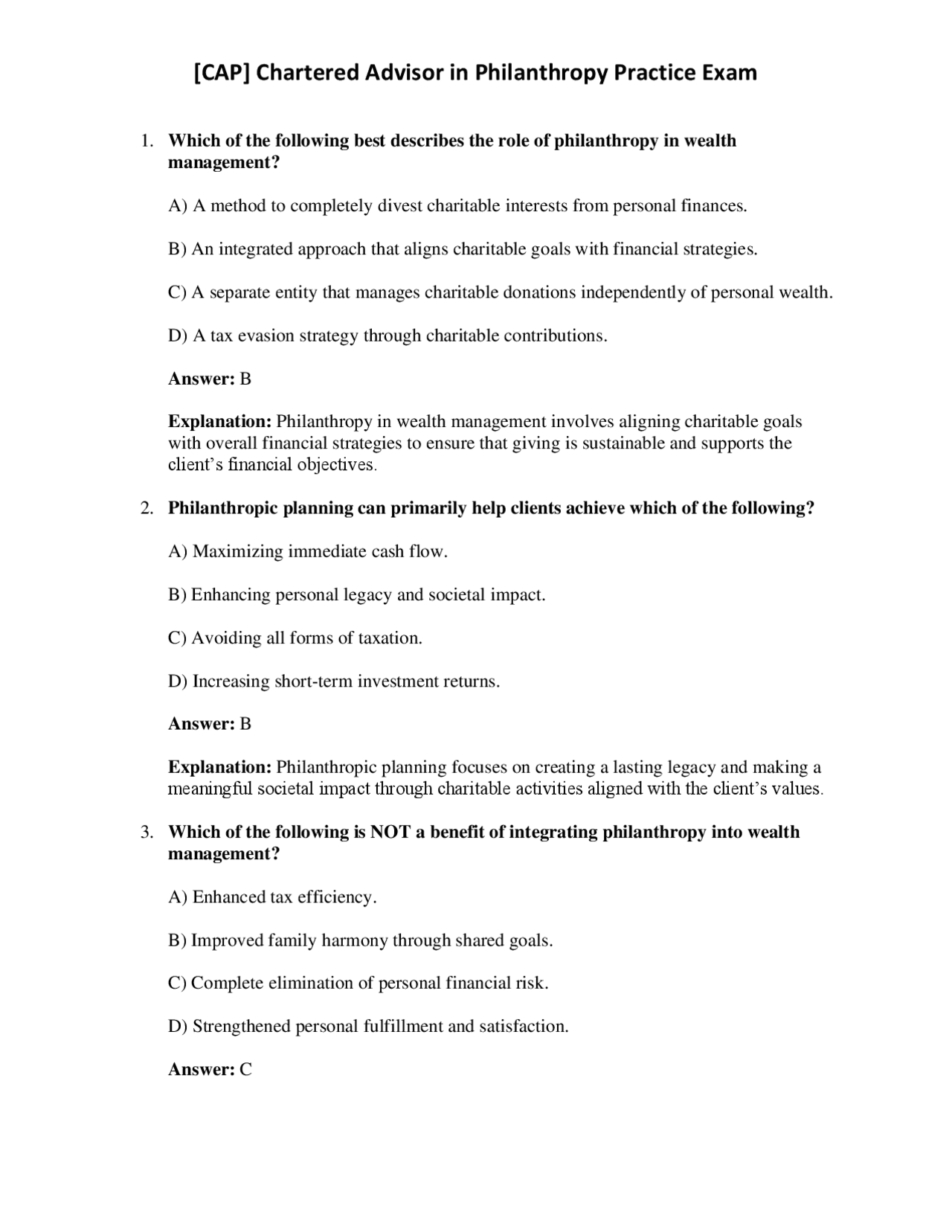 [CAP] Chartered Advisor in Philanthropy Practice Exam | Exams ...