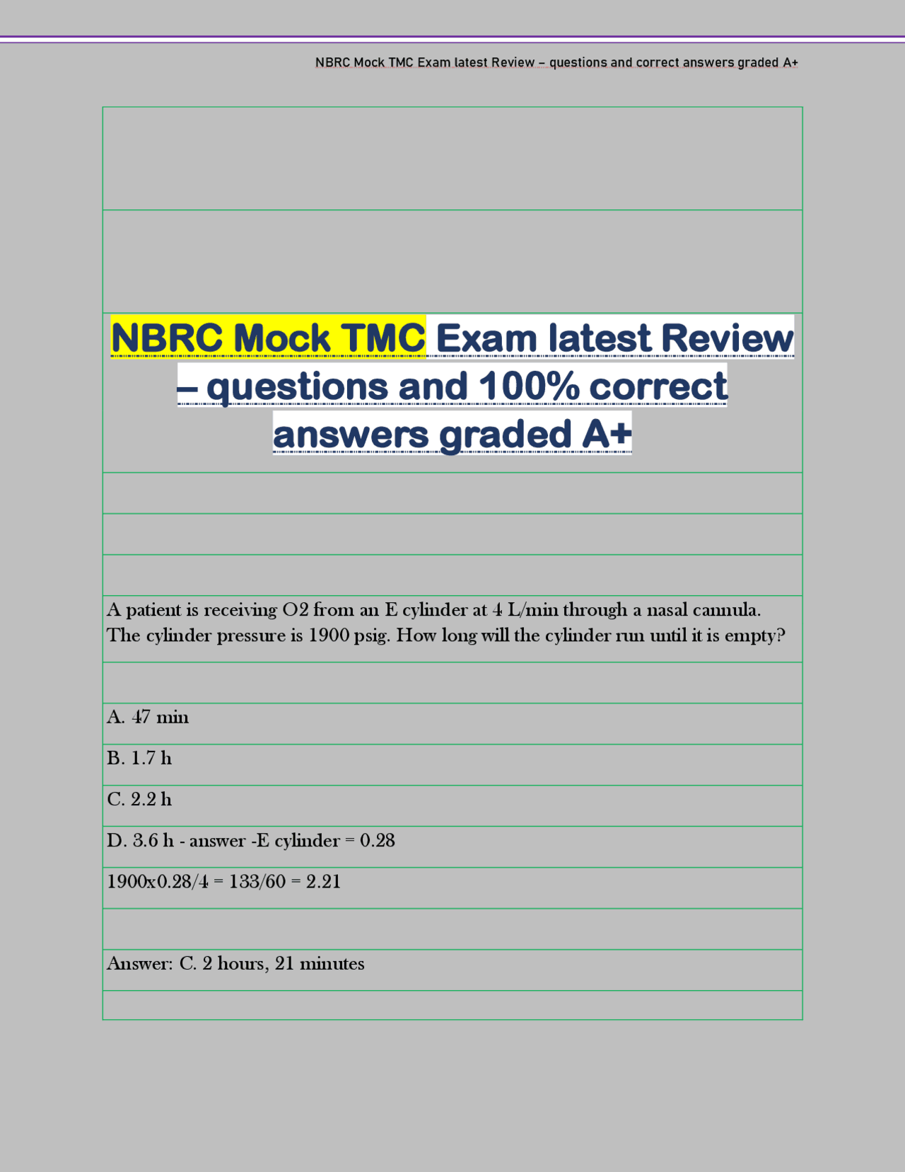 NBRC Mock TMC Exam latest Review – questions and 100% correct answers ...
