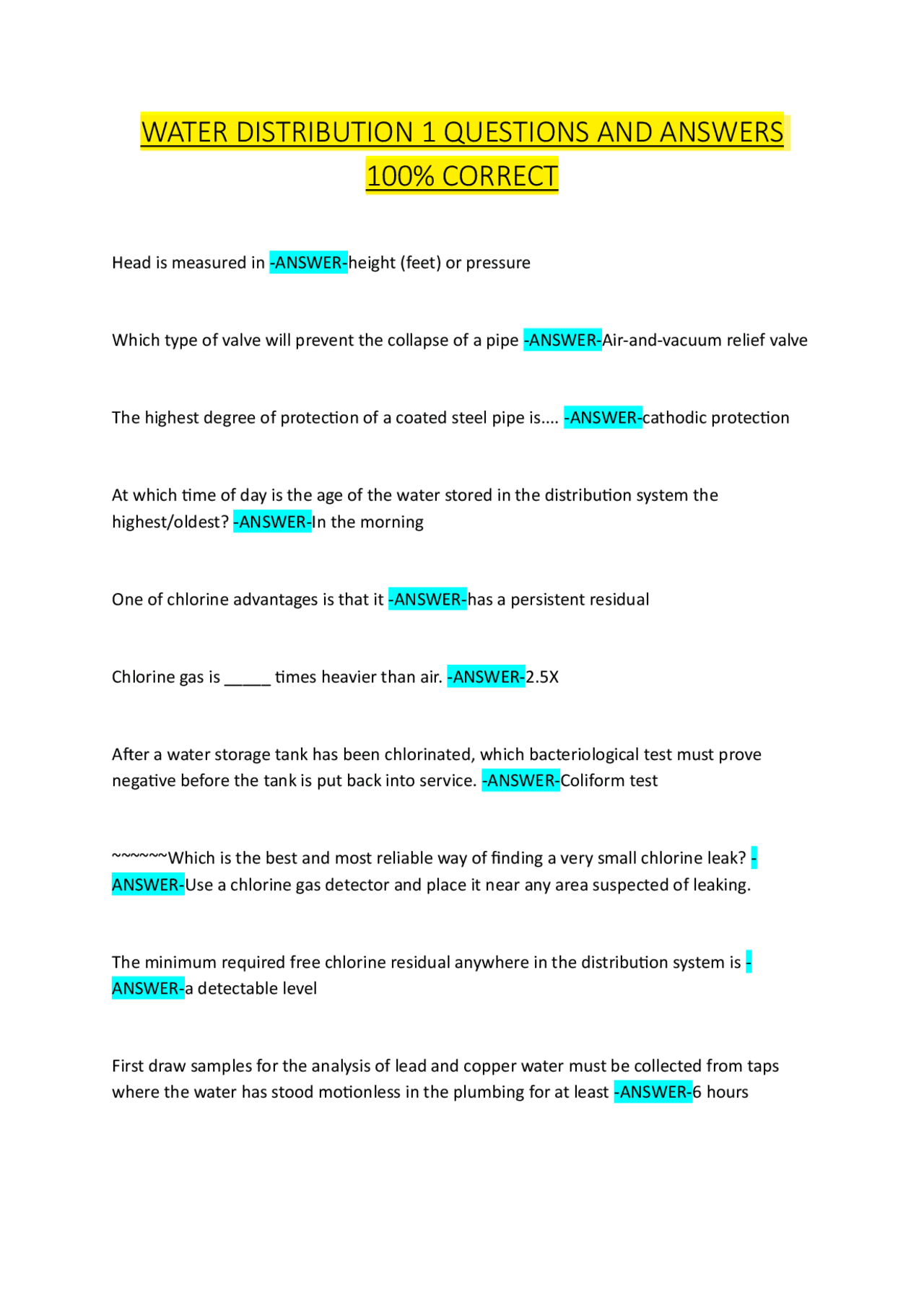 Water Distribution Systems: Questions and Answers | Exams Water ...