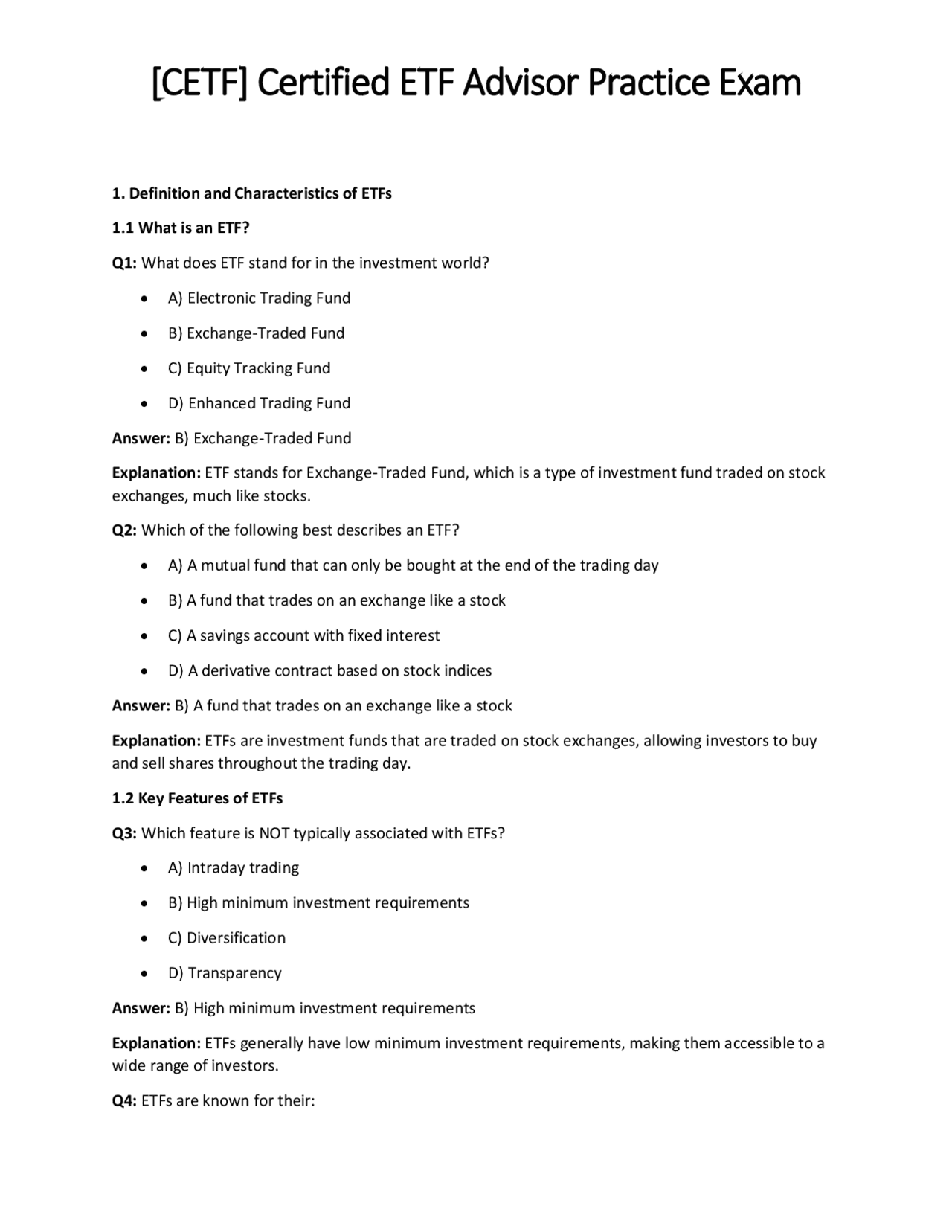 [CETF] Certified ETF Advisor Practice Exam | Exams Technology | Docsity