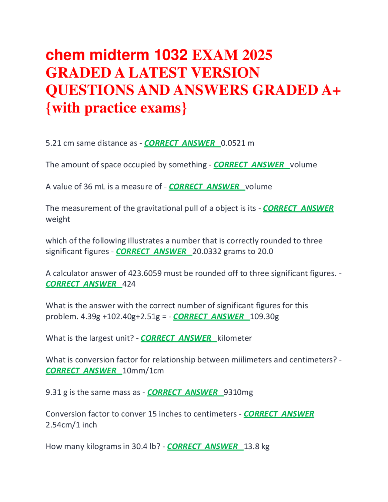chem midterm 1032 EXAM 2025 GRADED A LATEST VERSION QUESTIONS AND ...