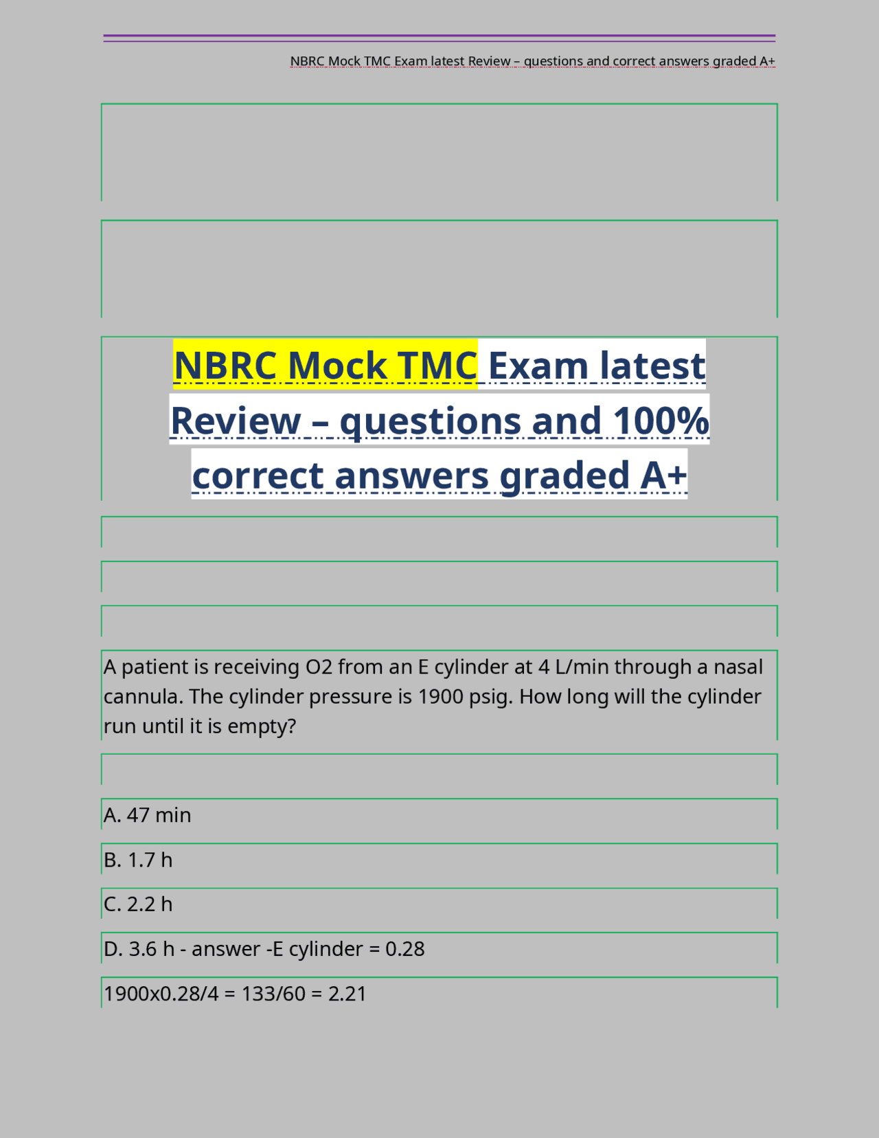 NBRC Mock TMC Exam latest Review – questions and 100% correct answers ...