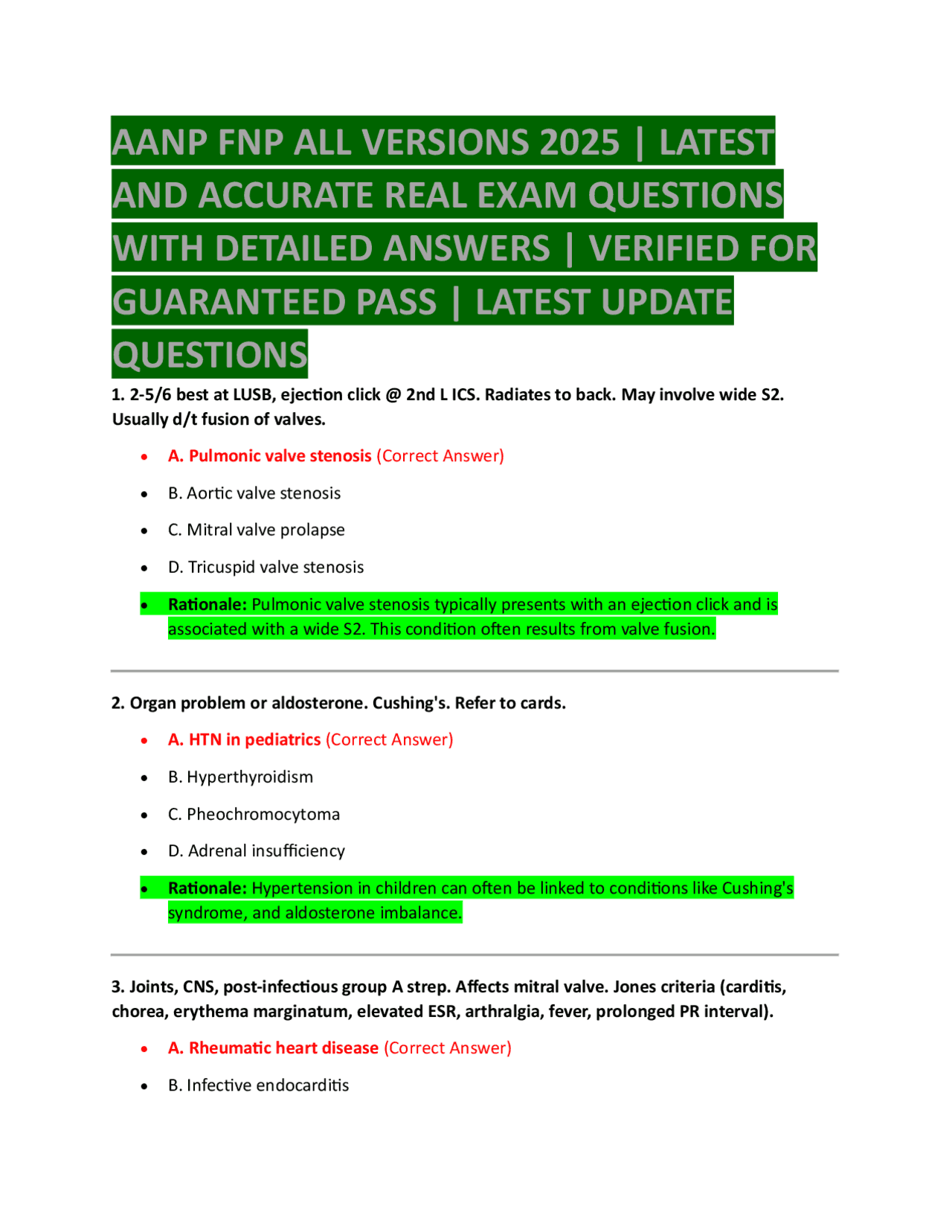AANP FNP ALL VERSIONS 2025 | LATEST AND ACCURATE REAL EXAM QUESTIONS ...