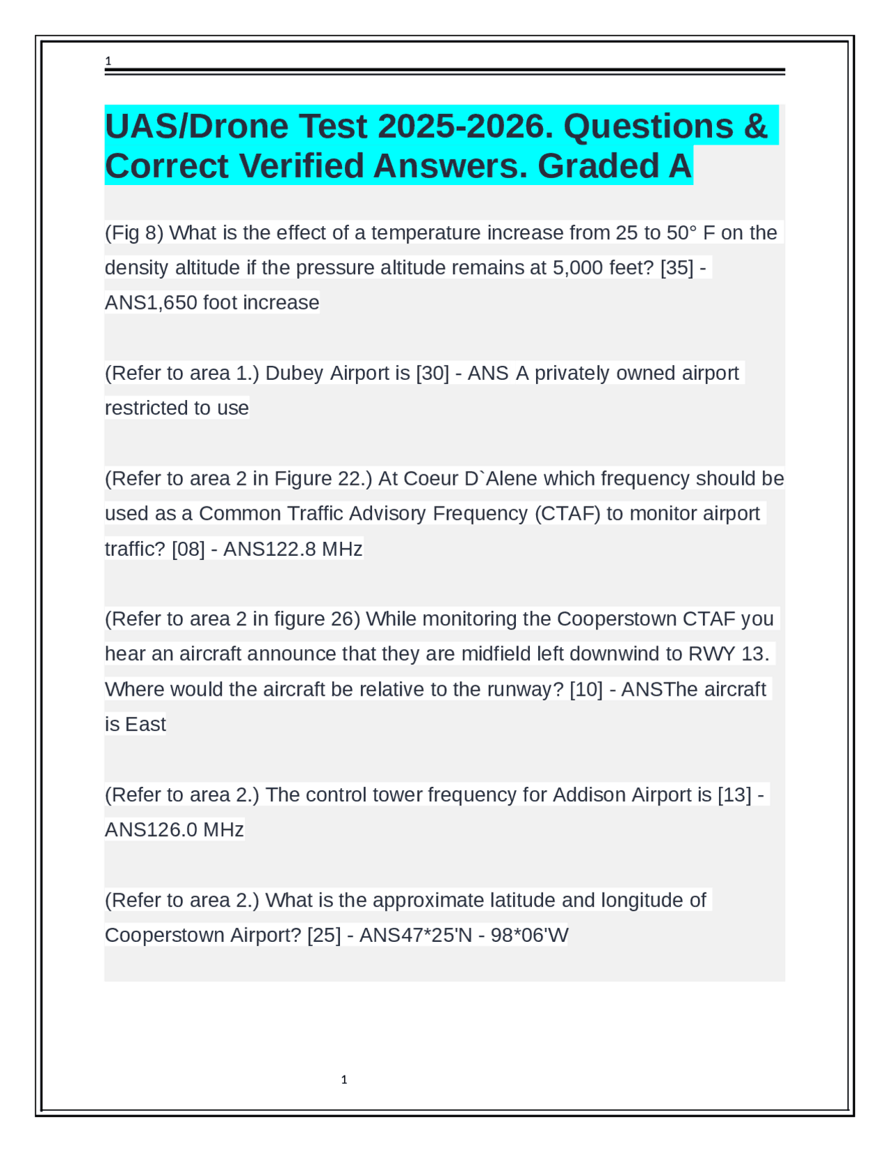 UAS/Drone Test 2025-2026. Questions & Correct Verified Answers. Graded ...