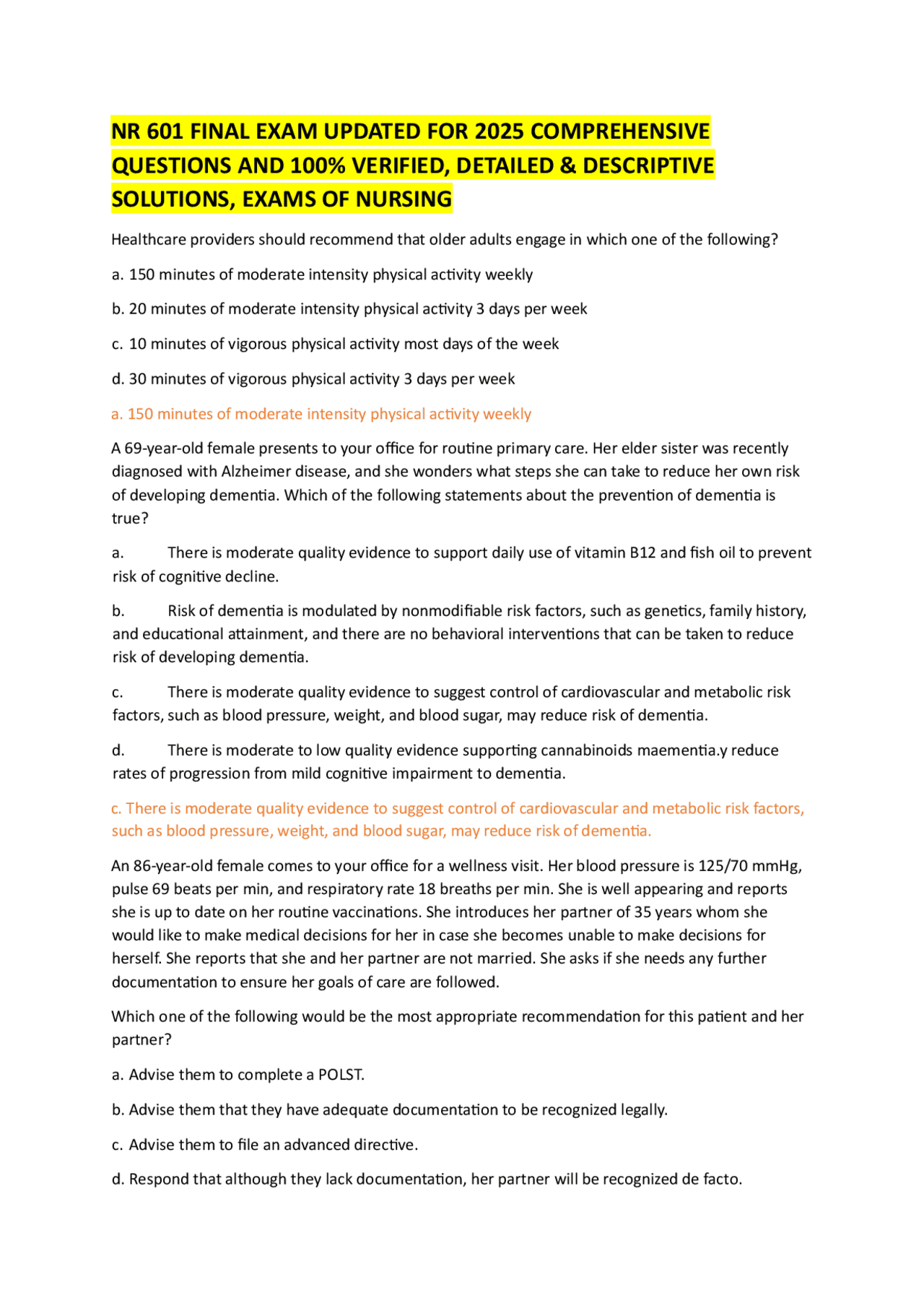 NR 601 FINAL EXAM UPDATED 2025 COMPREHENSIVE QUESTIONS AND 100% ...