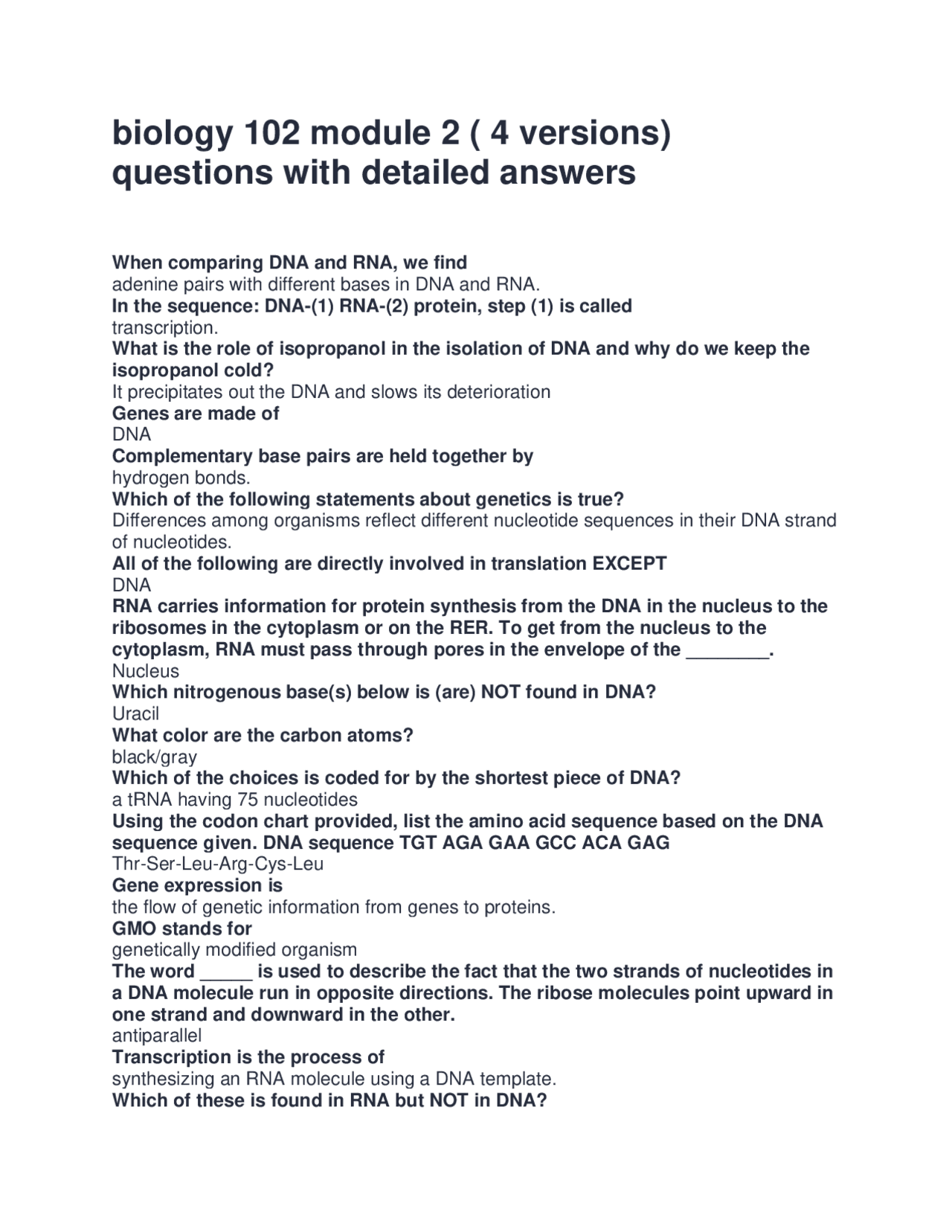 biology 102 module 2 ( 4 versions) questions with detailed answers ...