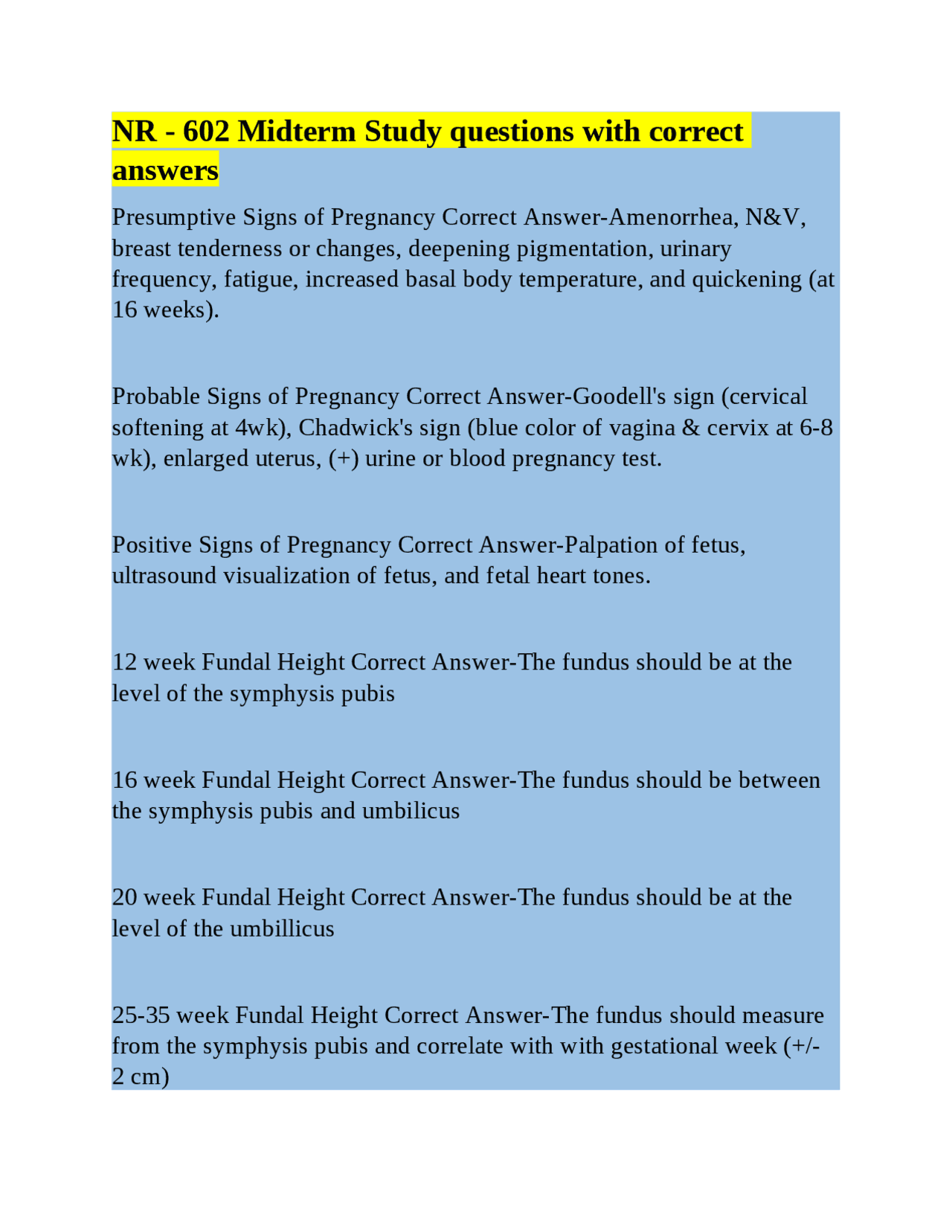 NR - 602 Midterm Study questions with correct answers | Exams Nursing ...