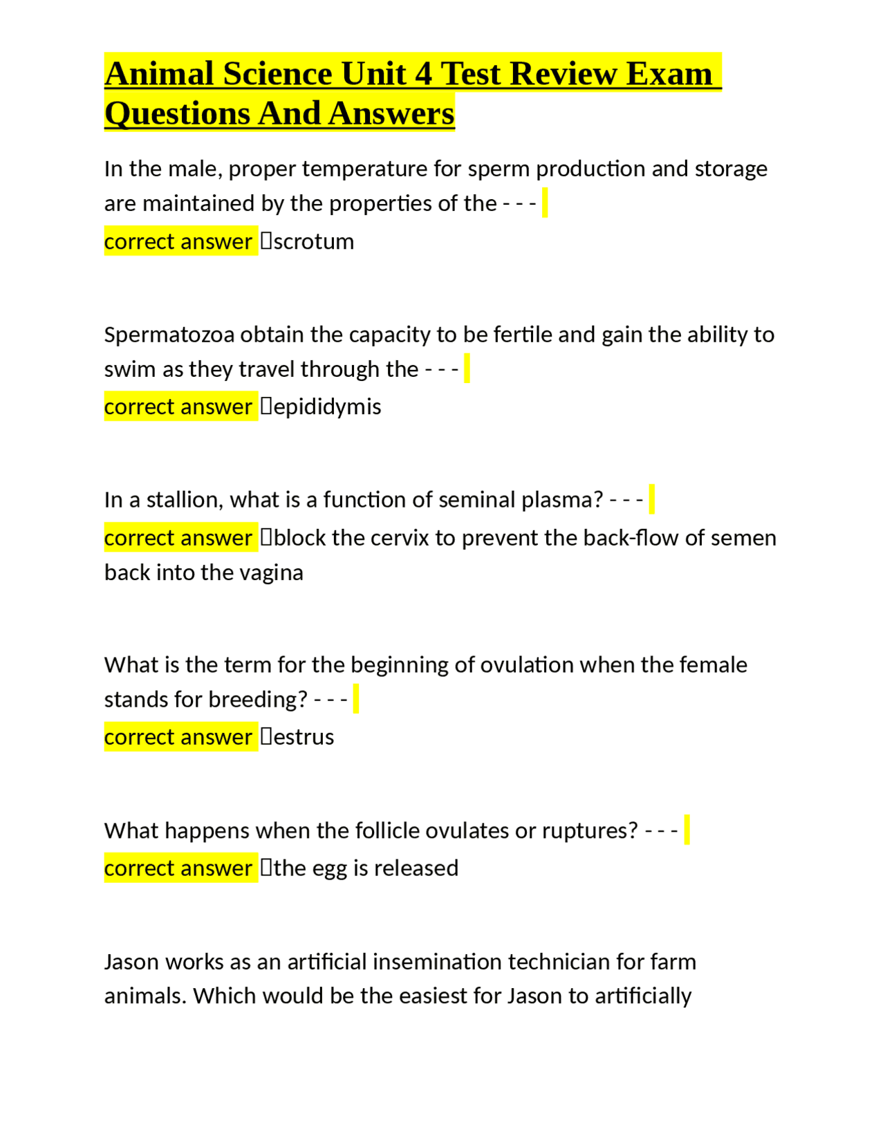Animal Science Unit 4 Test Review Exam Questions And Answers | Exams ...