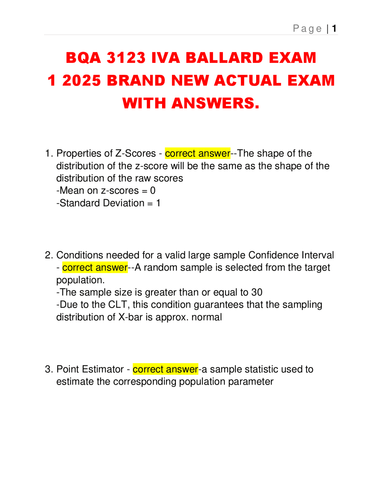 BQA 3123 IVA BALLARD EXAM 1 2025 BRAND NEW ACTUAL EXAM WITH ANSWERS ...