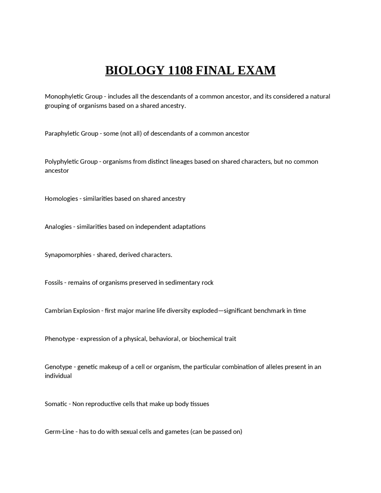 BIOLOGY 1108 FINAL EXAM STUDY GUIDE 2O25 | Exams Advanced Education ...