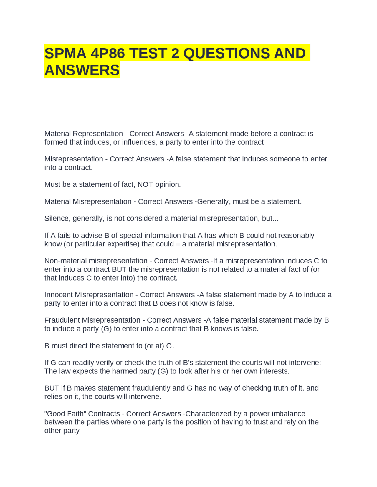SPMA 4P86 TEST 2 QUESTIONS AND ANSWERS 2025 || GRADED A | Exams ...