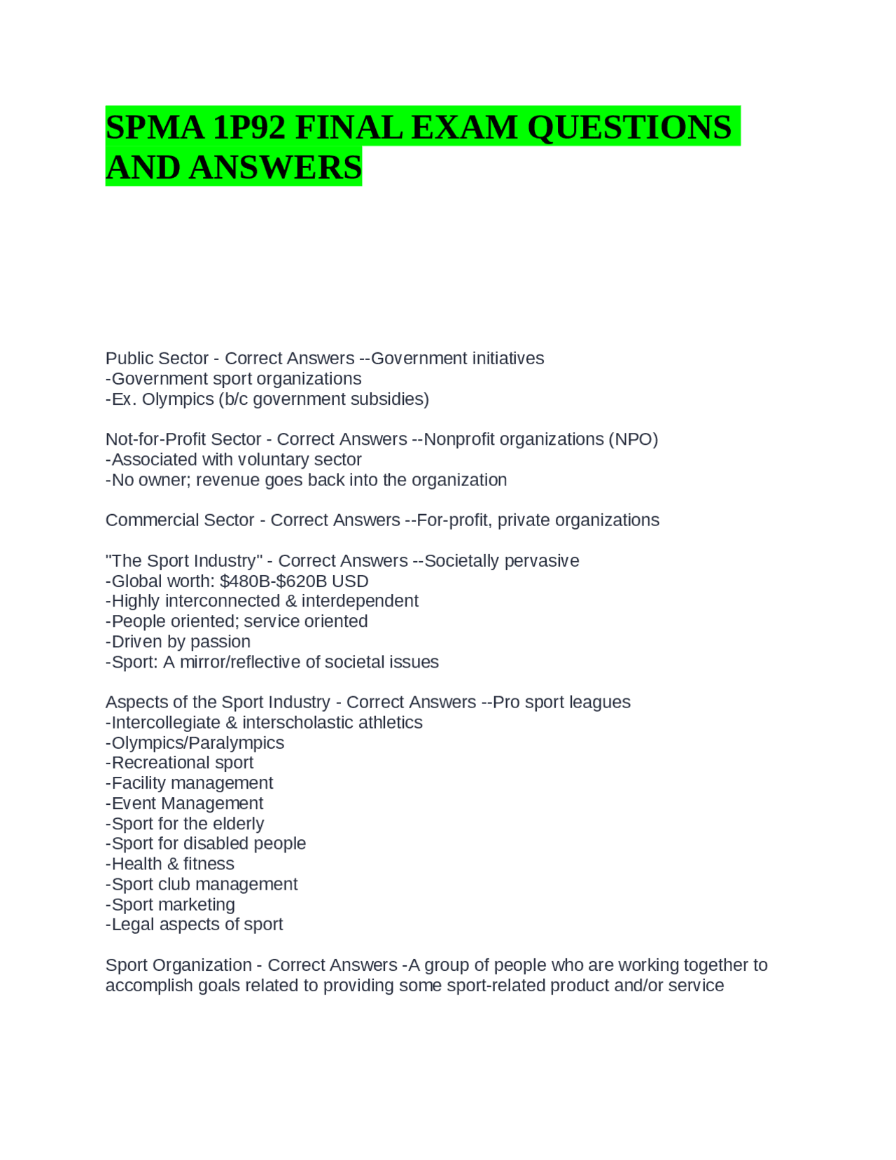 SPMA 1P92 FINAL EXAM QUESTIONS AND ANSWERS || GRADED A | Exams Advanced ...