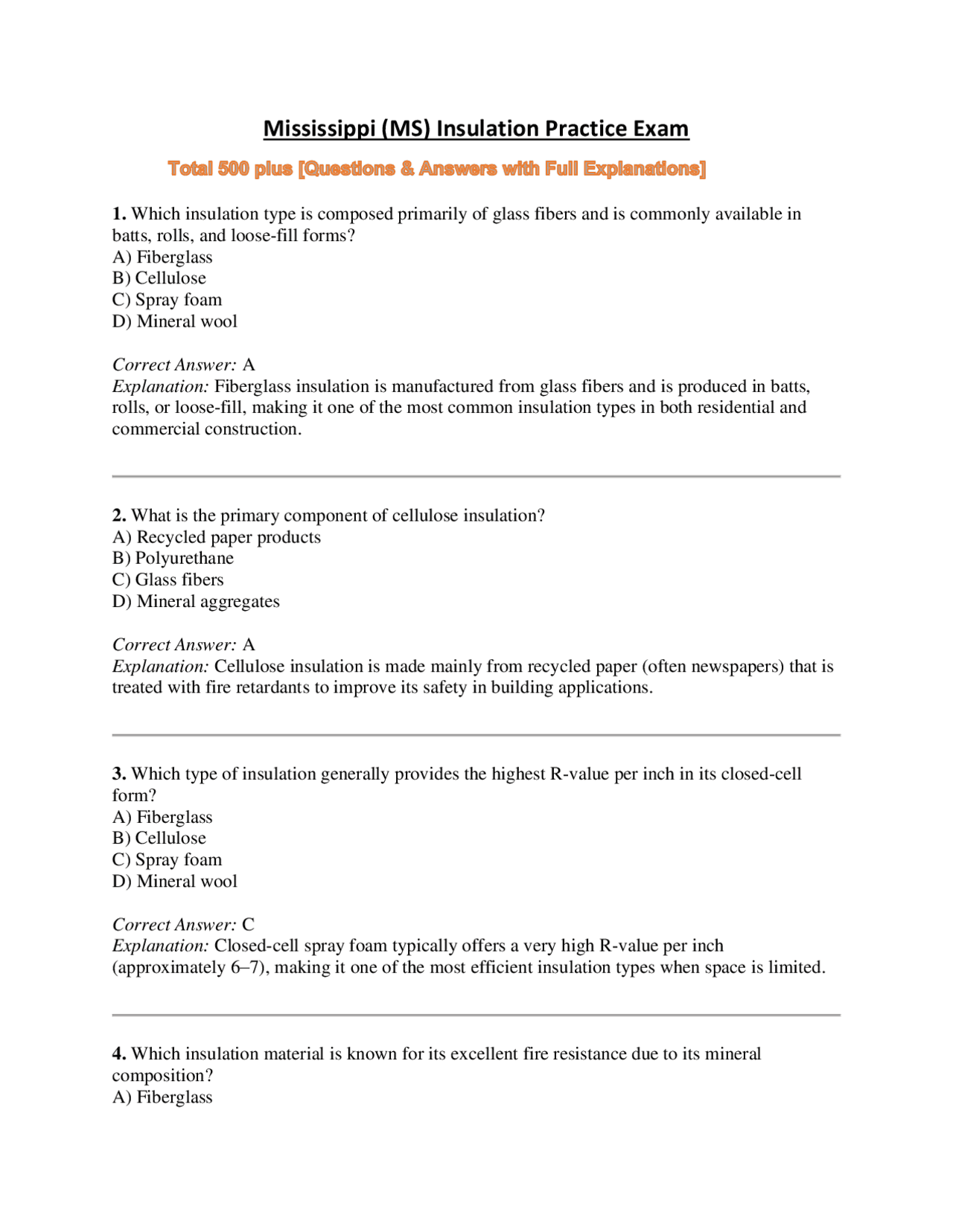 Mississippi (MS) Insulation Practice Exam | Exams Technology | Docsity