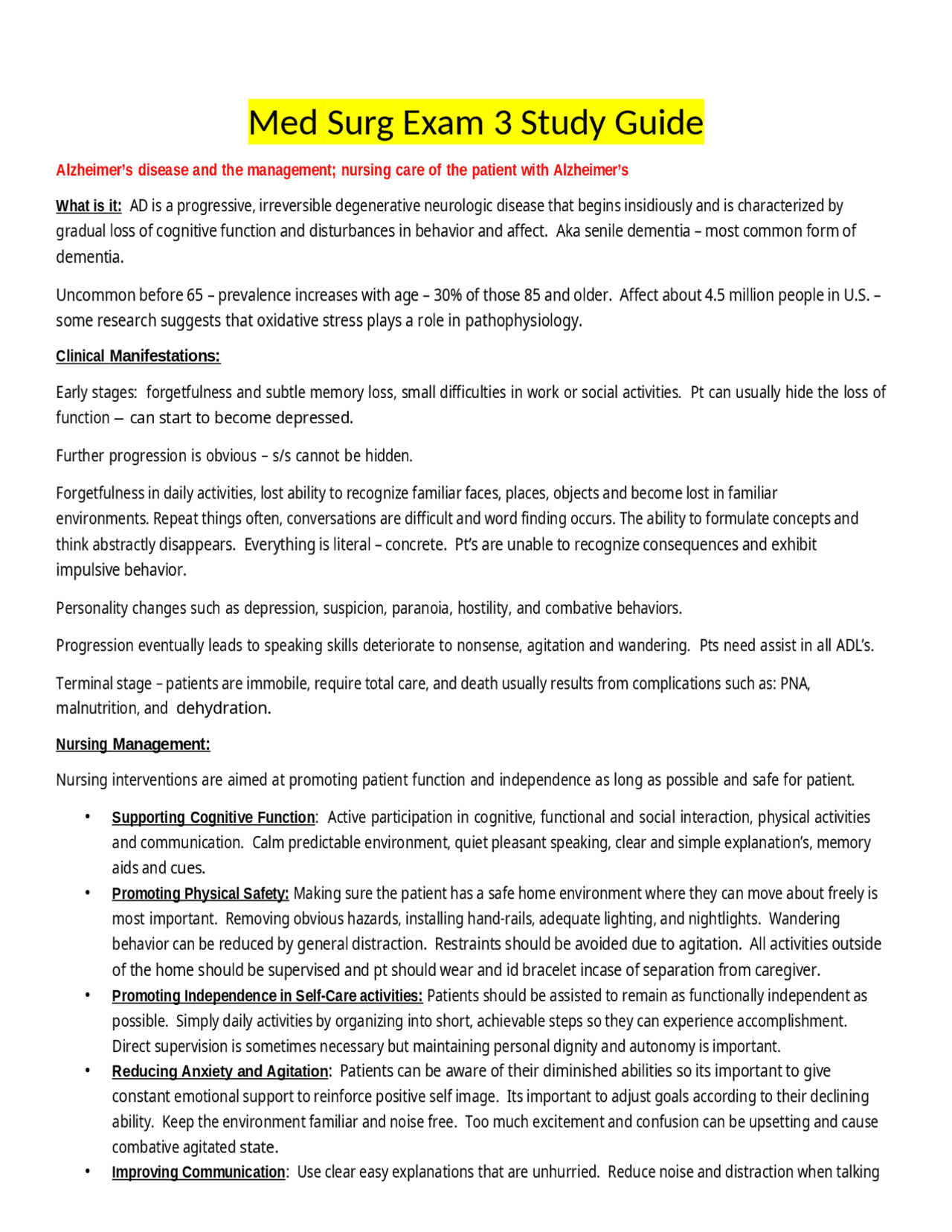 Med Surg Exam 3 Study Guide | Study notes Medicine | Docsity
