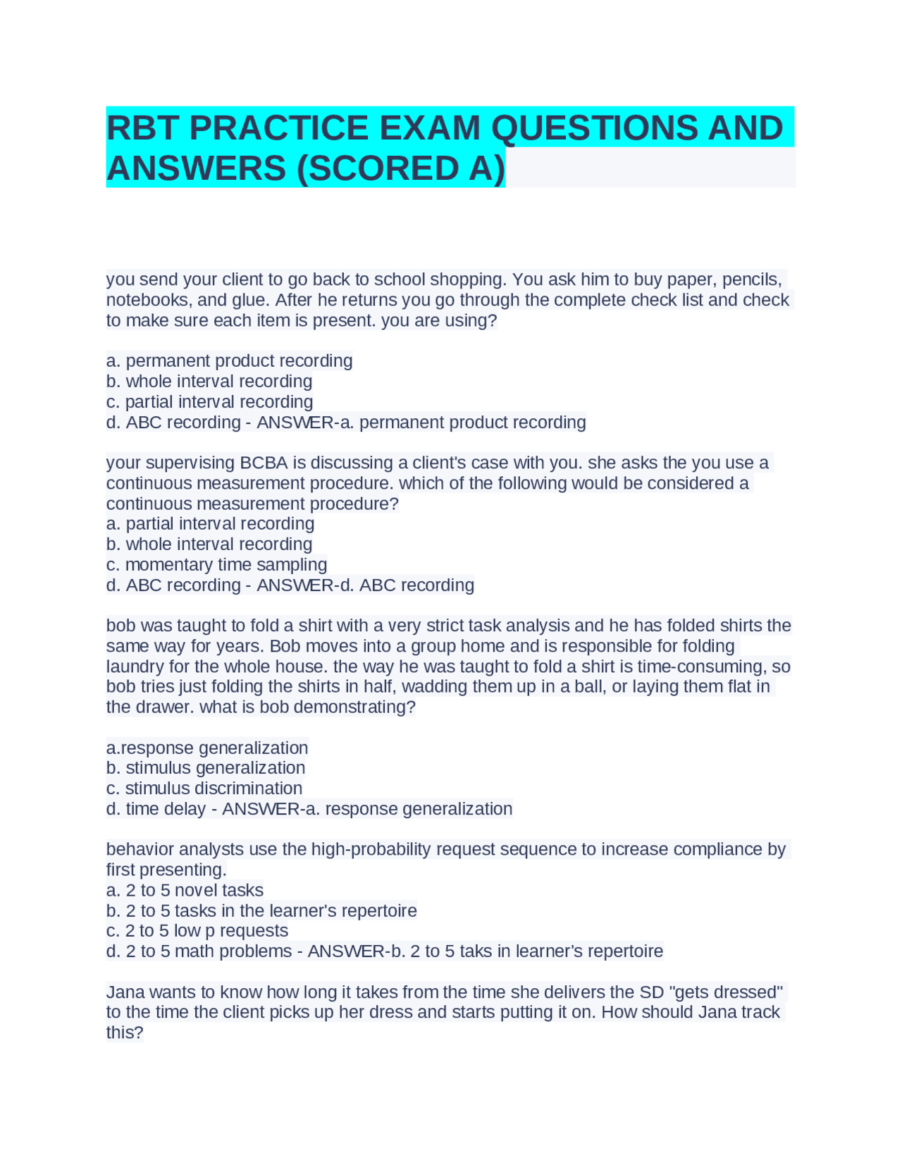 RBT PRACTICE EXAM QUESTIONS AND ANSWERS (SCORED A) | Exams Health ...