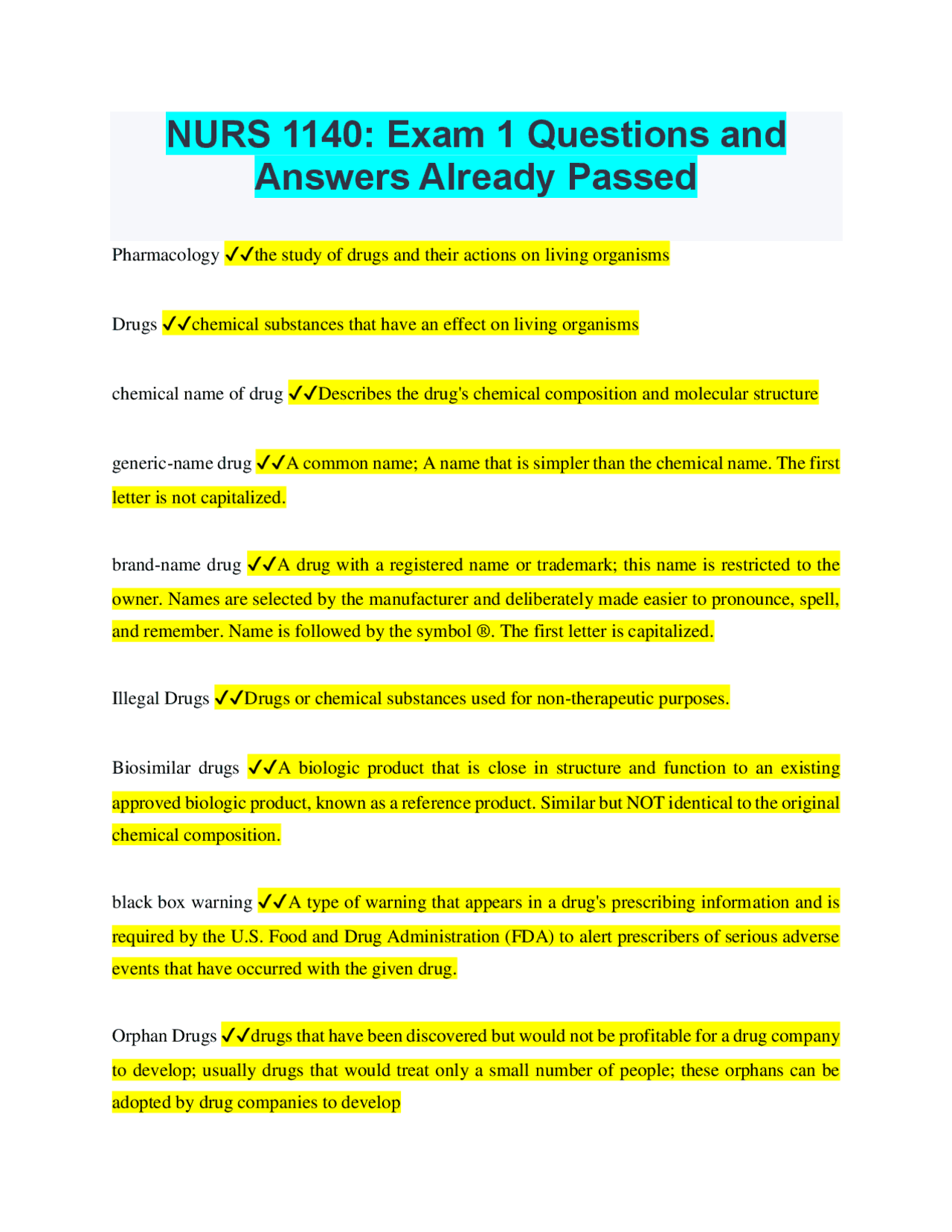 NURS 1140: Exam 1 Questions and Answers Already Passed | Exams ...