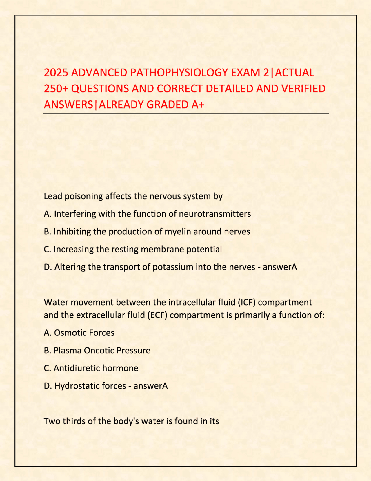 2025 ADVANCED PATHOPHYSIOLOGY EXAM 2|ACTUAL 250+ QUESTIONS AND CORRECT ...
