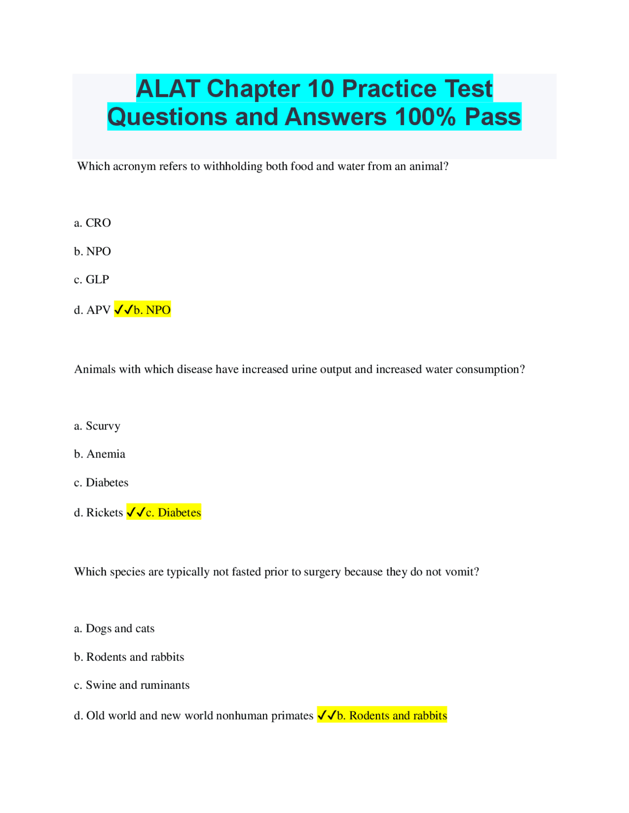 ALAT Chapter 10 Practice Test Questions and Answers 100% Pass | Exams ...