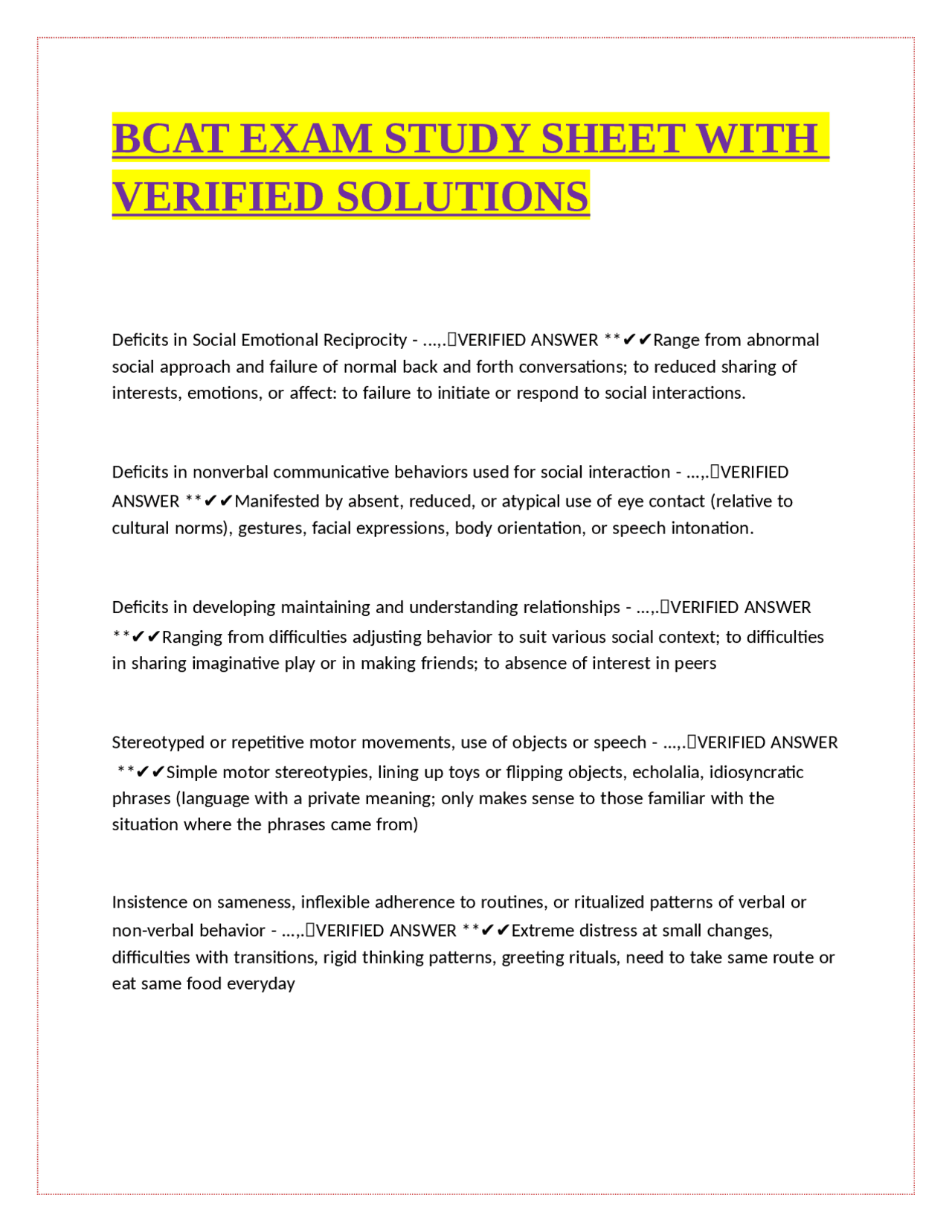 BCAT EXAM STUDY SHEET WITH VERIFIED SOLUTIONS | Exams Training and ...