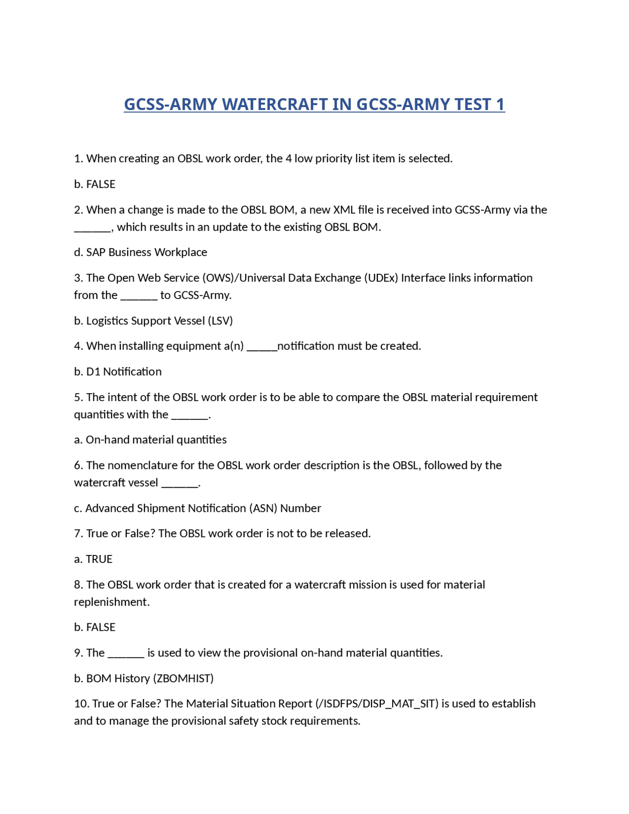 GCSS-ARMY WATERCRAFT IN GCSS-ARMY TEST 1 | Exams Advanced Education ...
