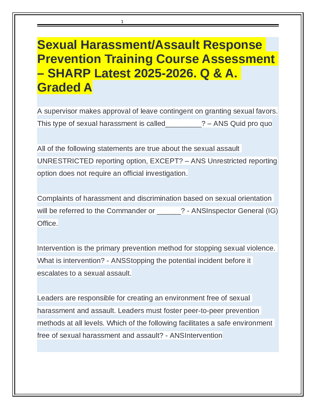 Sexual Harassment/Assault Response Prevention Training Course ...