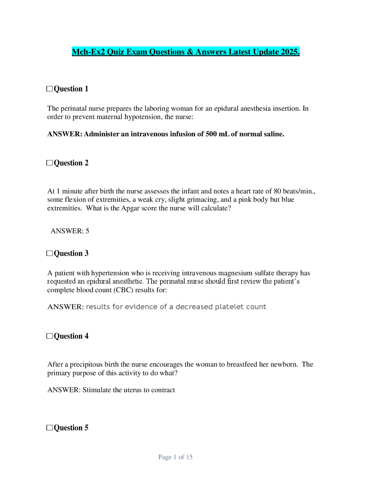 Mch-Ex2 Quiz Exam Questions & Answers Latest Update 2025. | Exams ...
