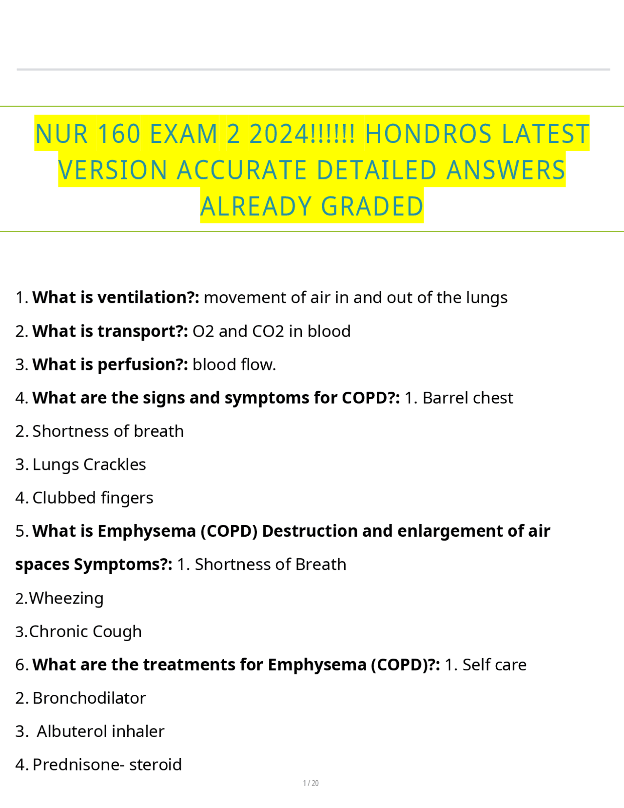NUR 160 EXAM 2 2024!!!!!! HONDROS LATEST VERSION ACCURATE DETAILED ...
