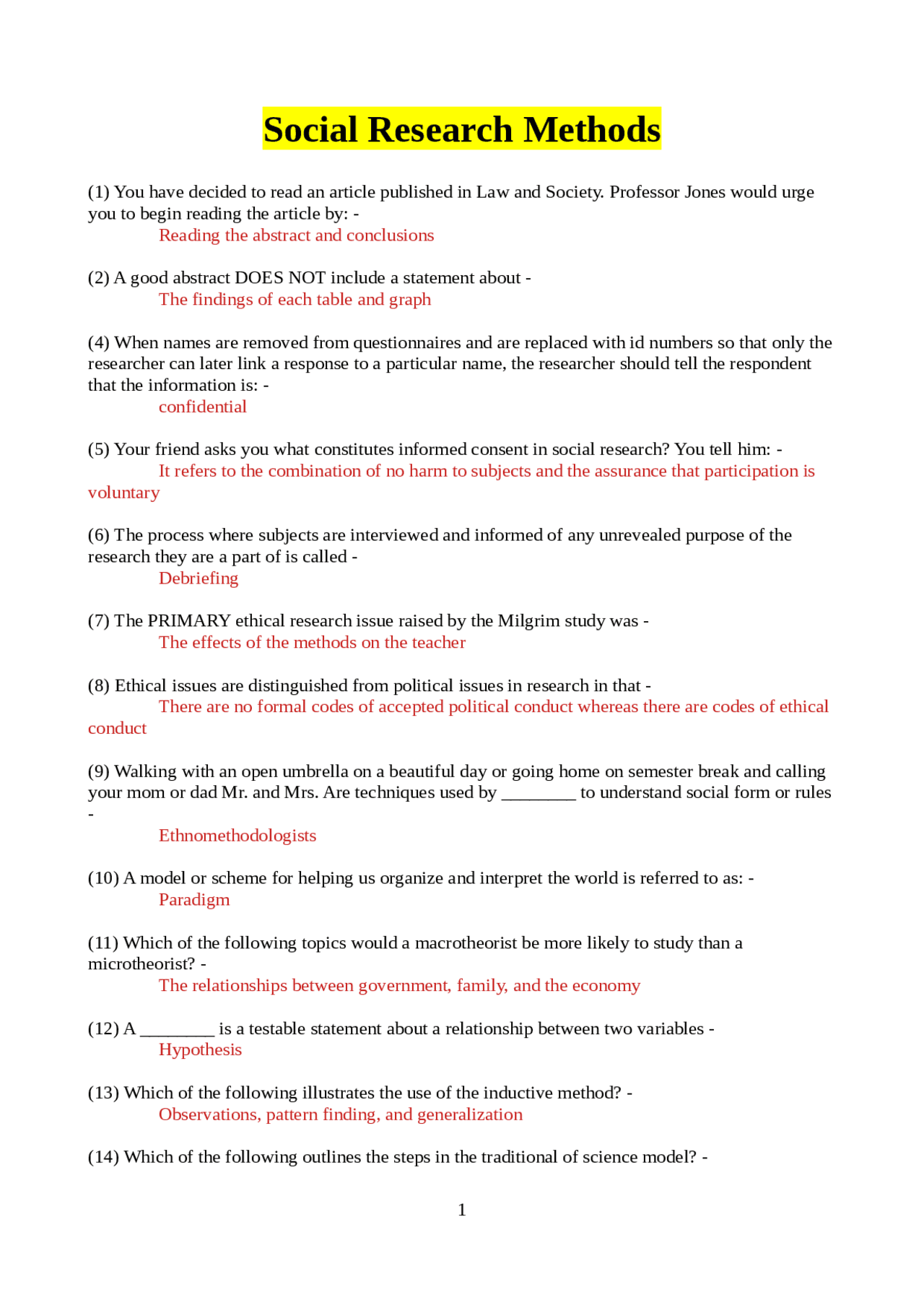 Social Research Methods | Exams Social Work | Docsity