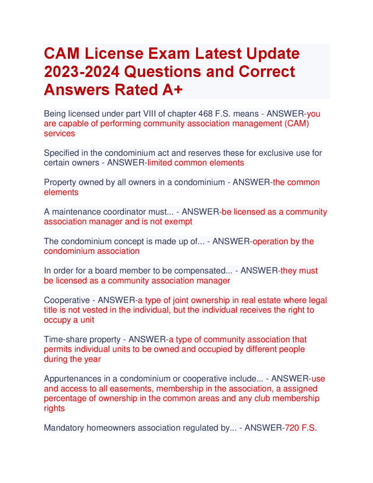 CAM License Exam Prep: 2023-2024 Q&A for Community Association ...