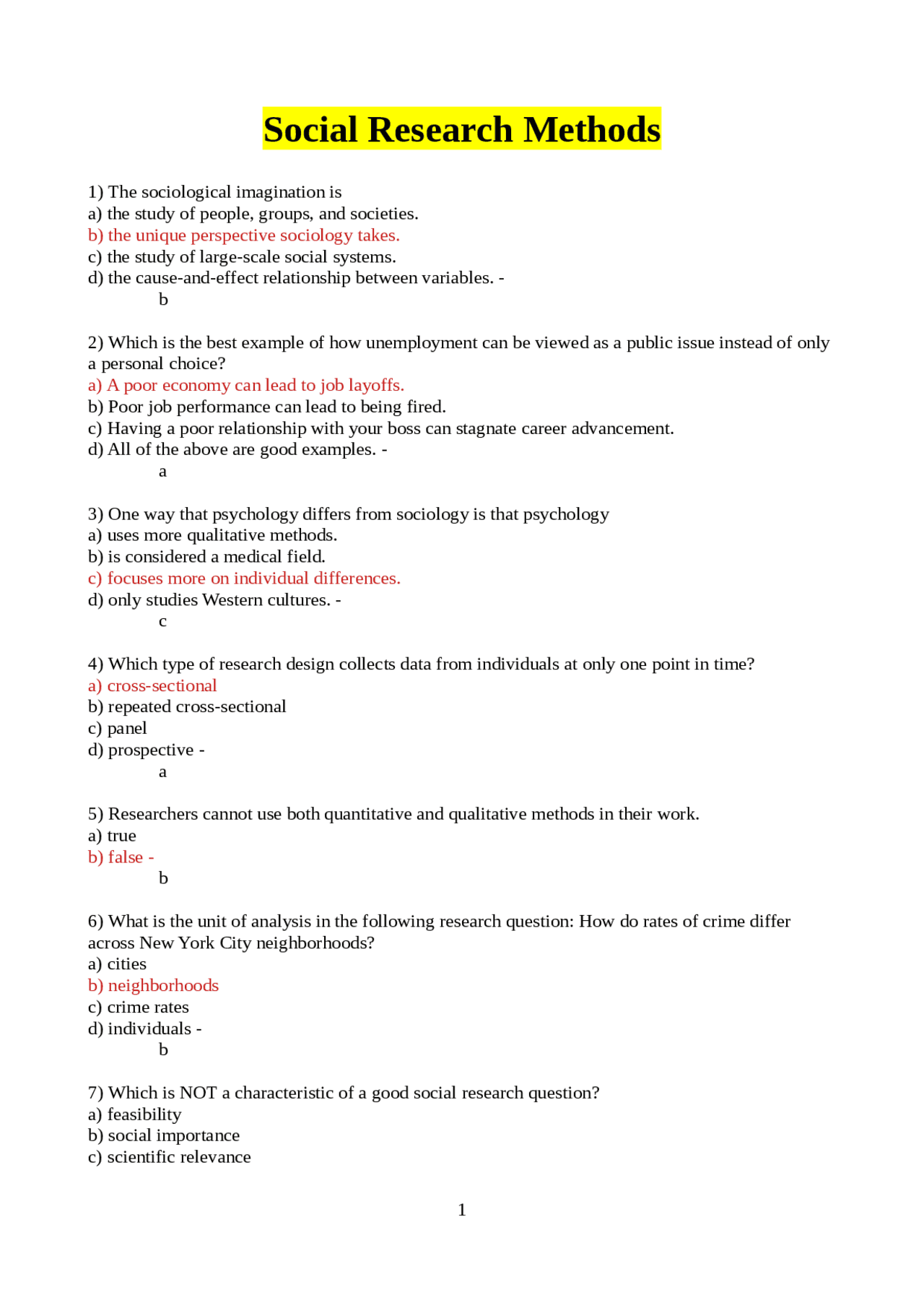 Social Research Methods | Exams Social Work | Docsity