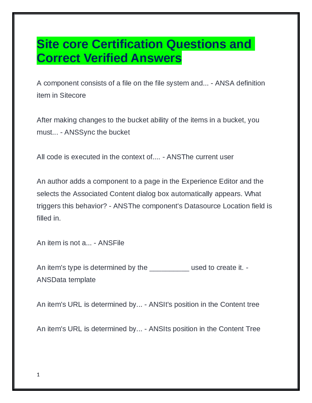 Site core Certification Questions and Correct Verified Answers | Exams ...