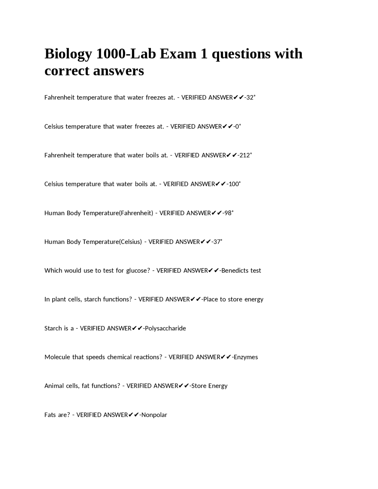 Biology 1000-Lab Exam 1 questions with correct answers. | Exams Biology ...
