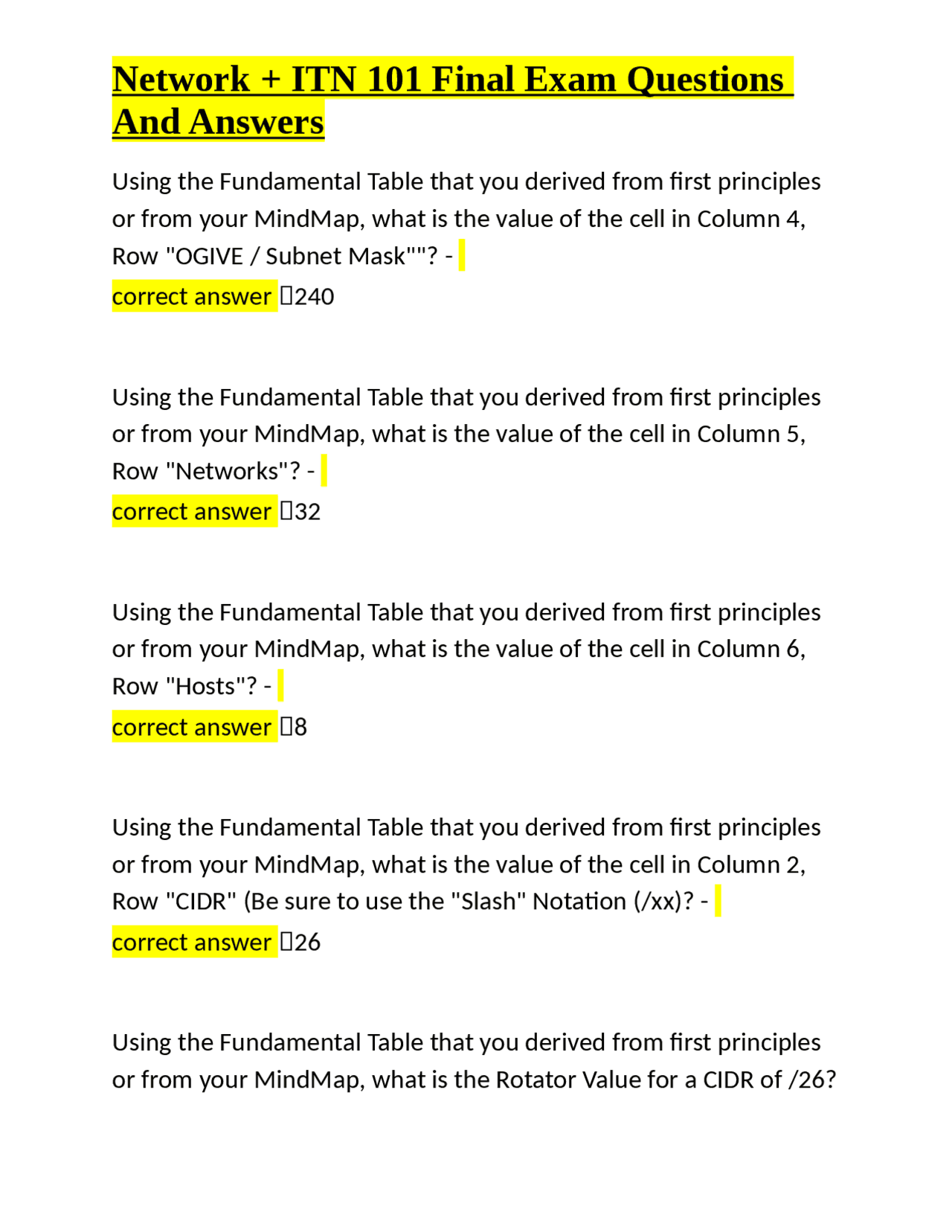 Network+ ITN 101 Final Exam Q&A: Subnetting, IP Addressing, and VLANs ...