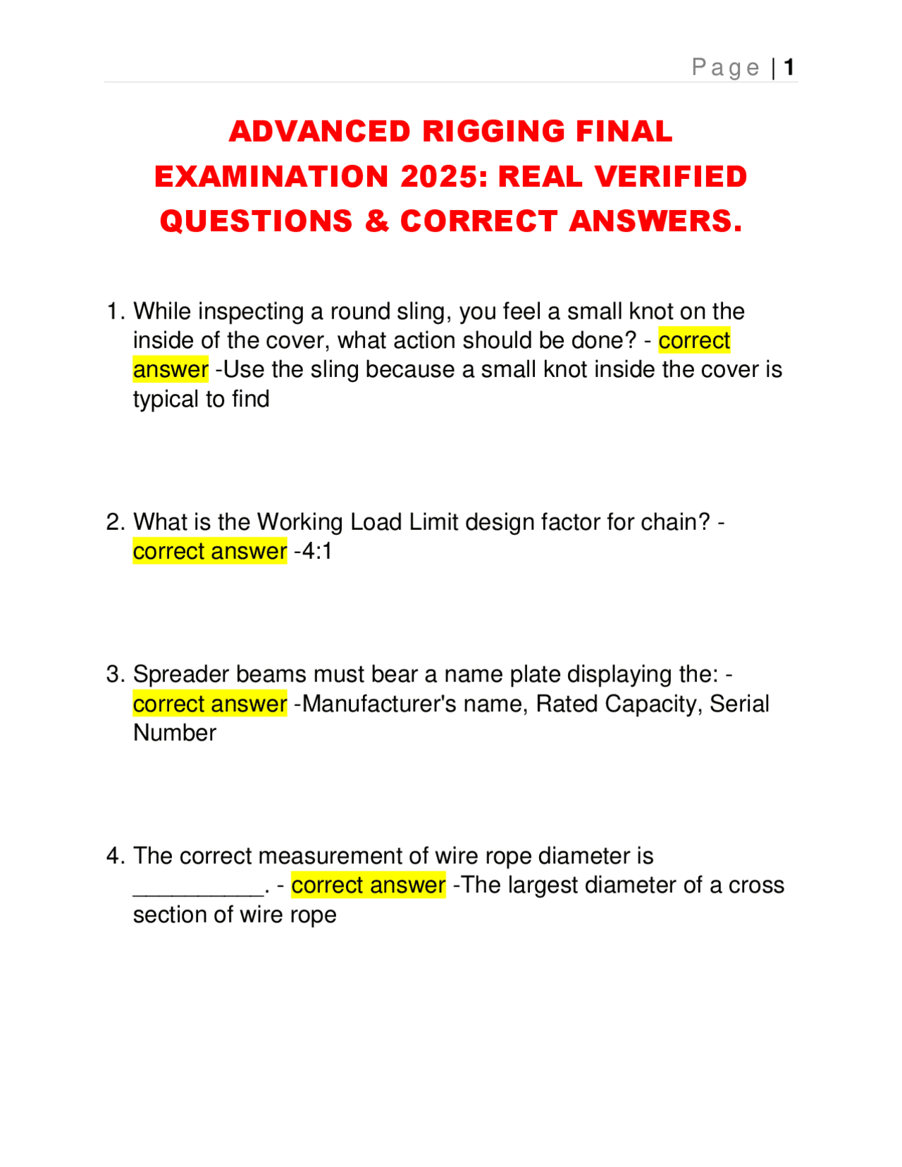 ADVANCED RIGGING FINAL EXAMINATION 2025: REAL VERIFIED QUESTIONS ...