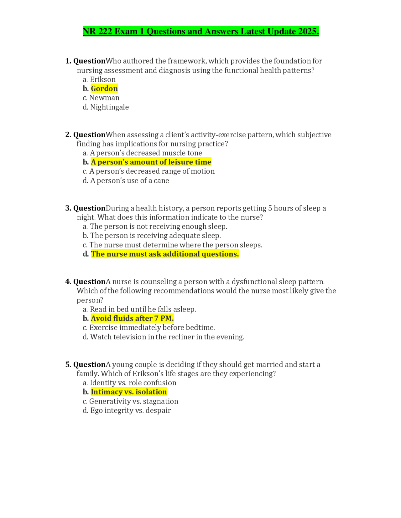 NR 222 Exam 1 Questions and Answers Latest Update 2025. | Exams Nursing ...