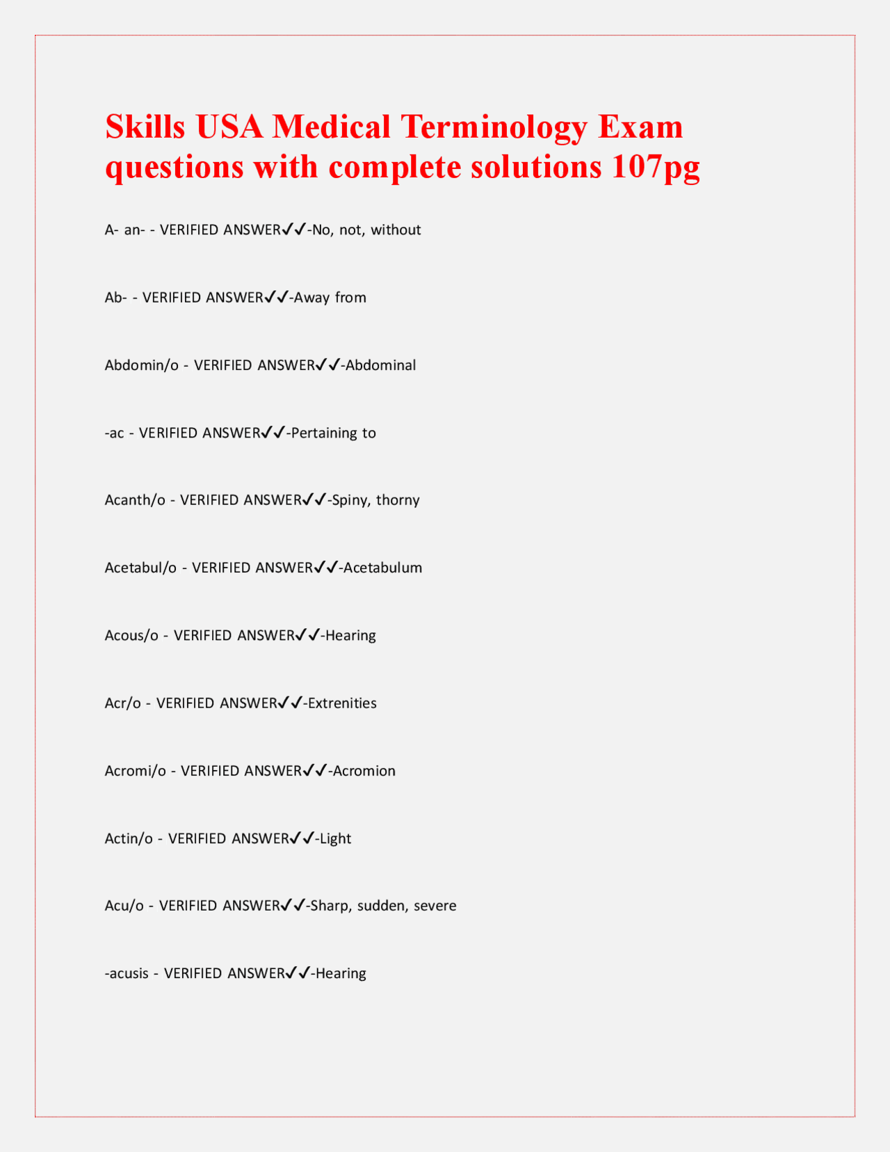 Medical Terminology Exam Questions and Solutions | Exams Medical ...