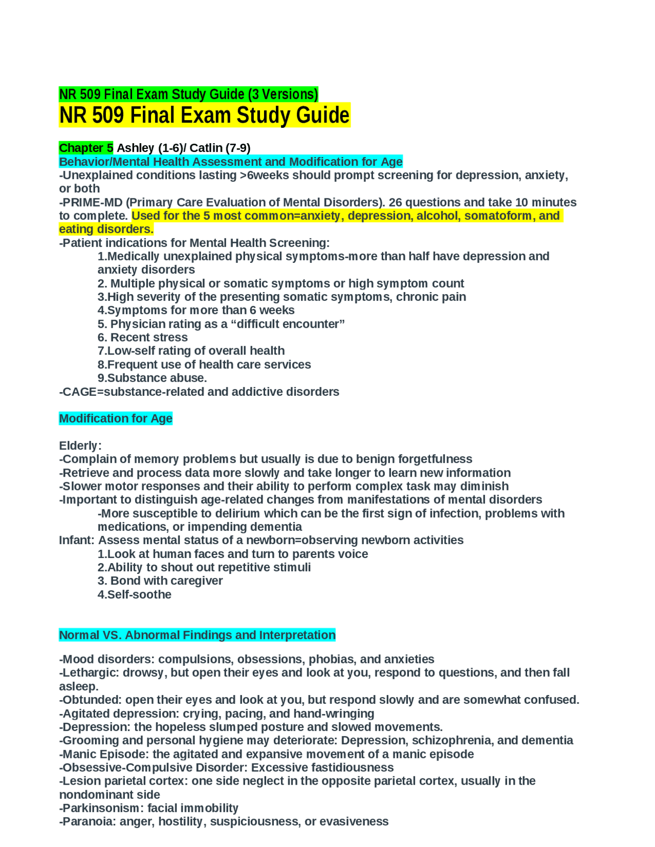 NR 509 Final Exam Study Guide / NR509 Final Exam Study Guide(3 Versions ...