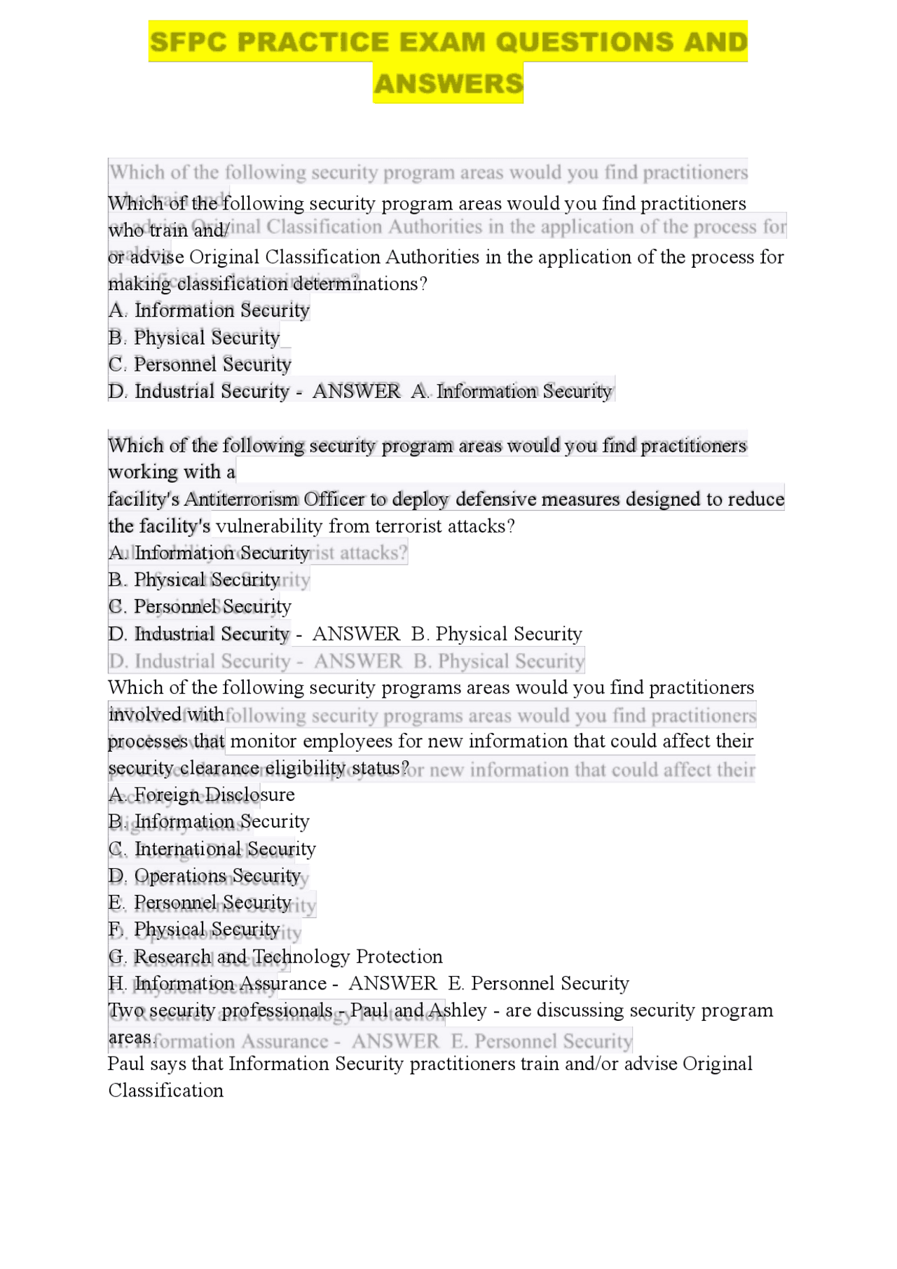 Security Program Areas: Q&A on Information, Physical, and Personnel ...