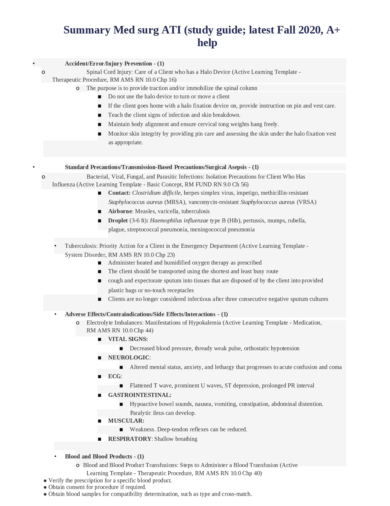 Summary Med surg ATI (study guide; latest Fall 2020, A+ help.docx ...