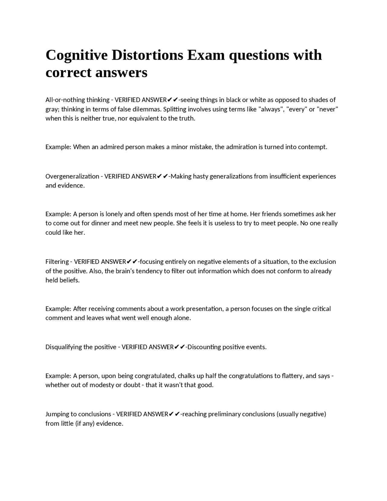 Cognitive Distortions: Examples and Explanations | Exams Philosophy ...