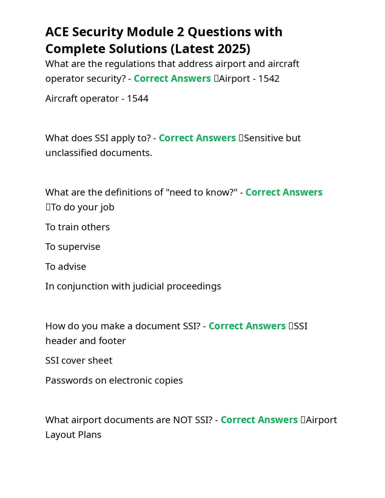 ACE Security Module 2 Questions with Complete Solutions (Latest 2025 ...