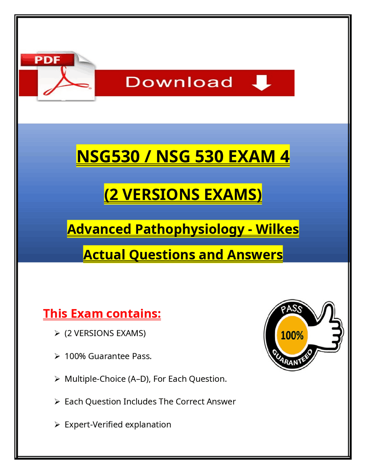 NSG530 / NSG 530 EXAM 4 (2 VERSIONS EXAMS) Advanced Pathophysiology ...