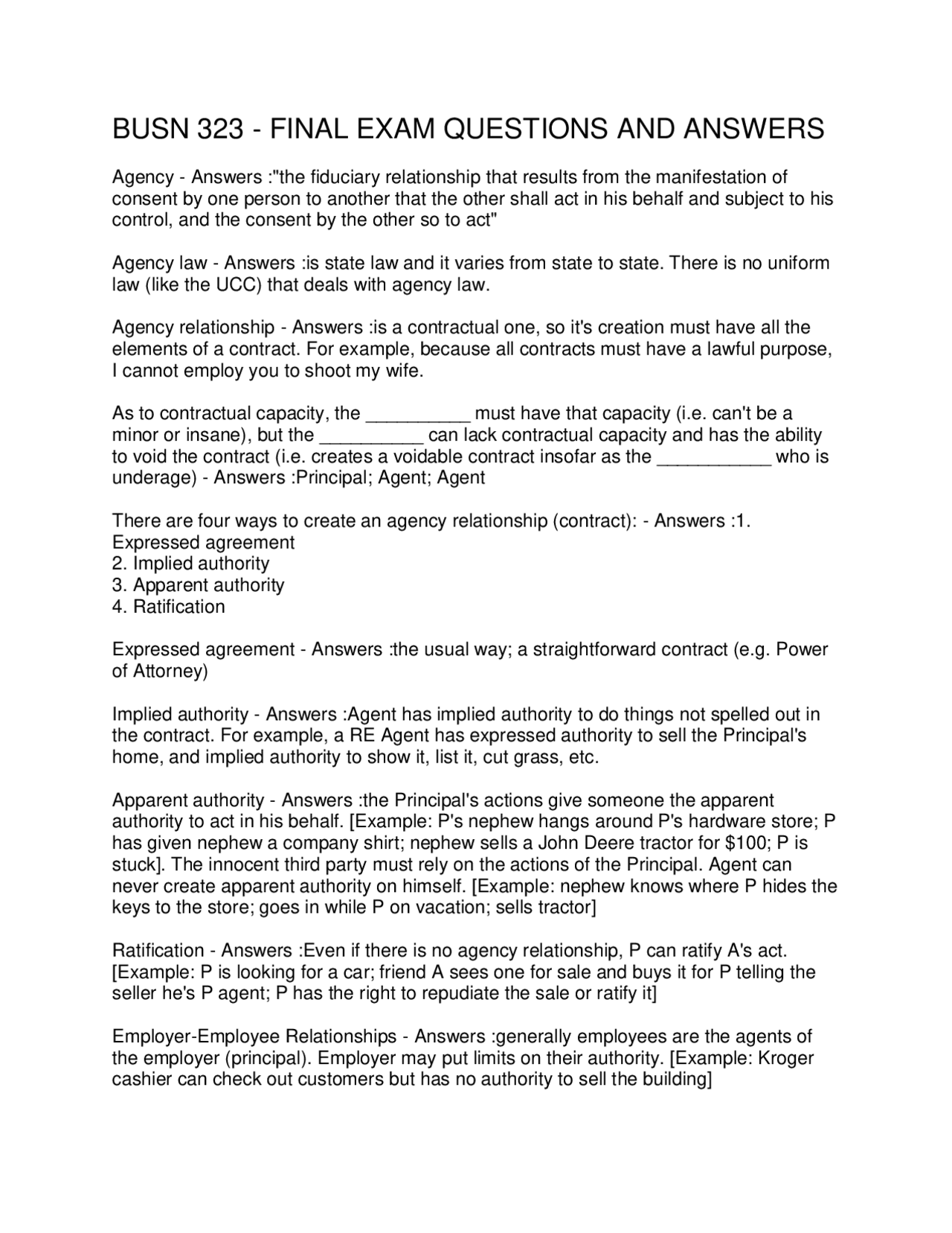 BUSN 323 - FINAL EXAM QUESTIONS AND ANSWERS | Exams Business Economics ...