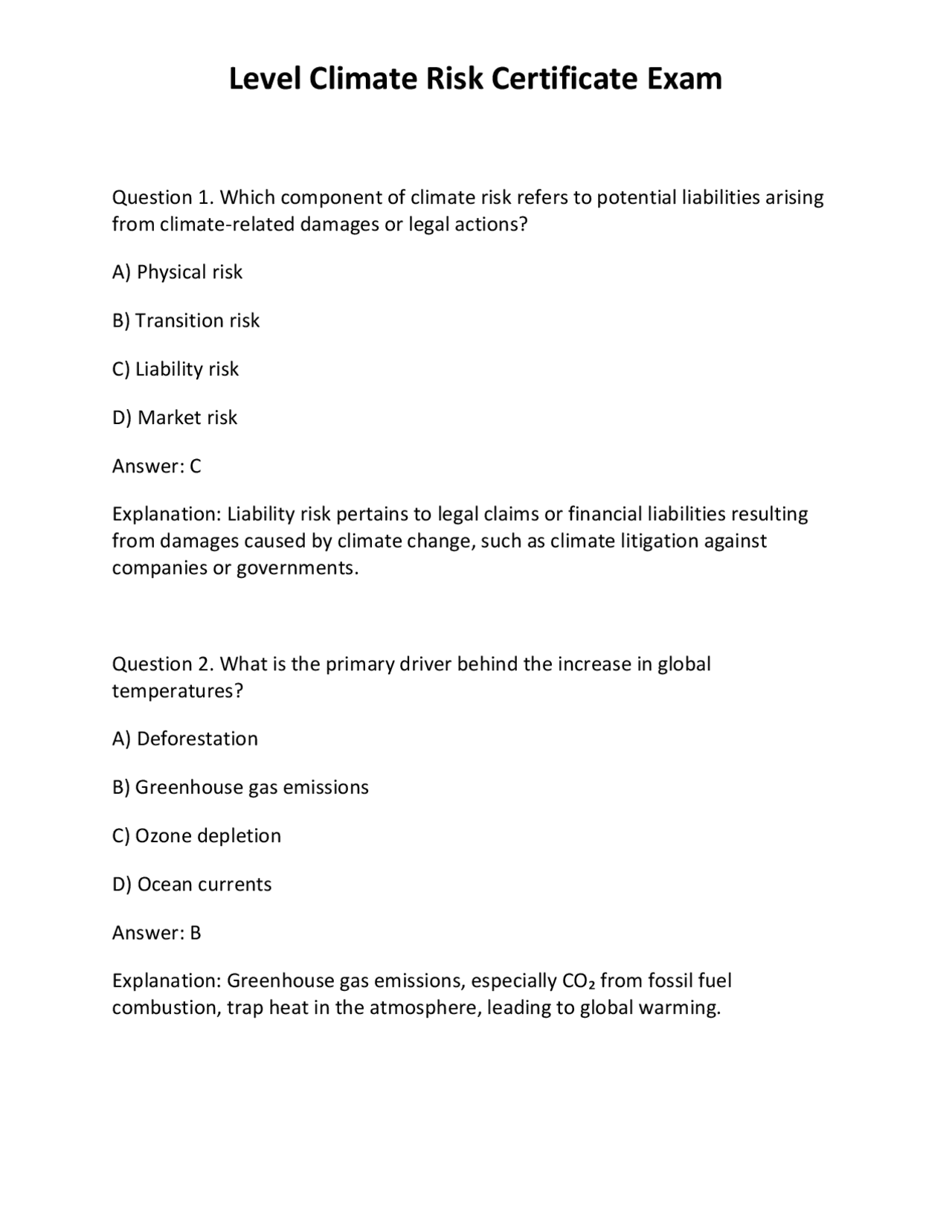 Level Climate Risk Certificate Exam | Exams Technology | Docsity