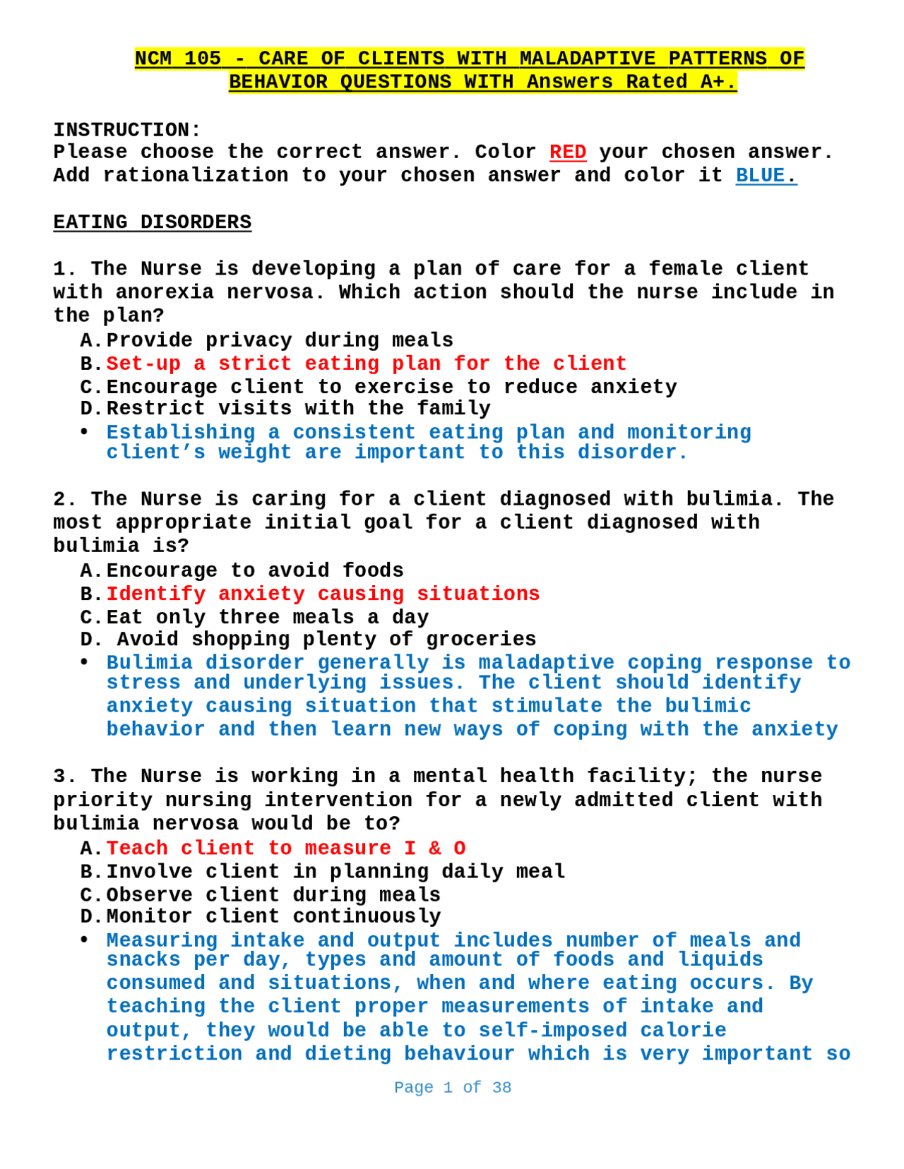 NCM 105 - CARE OF CLIENTS WITH MALADAPTIVE PATTERNS OF BEHAVIOR ...