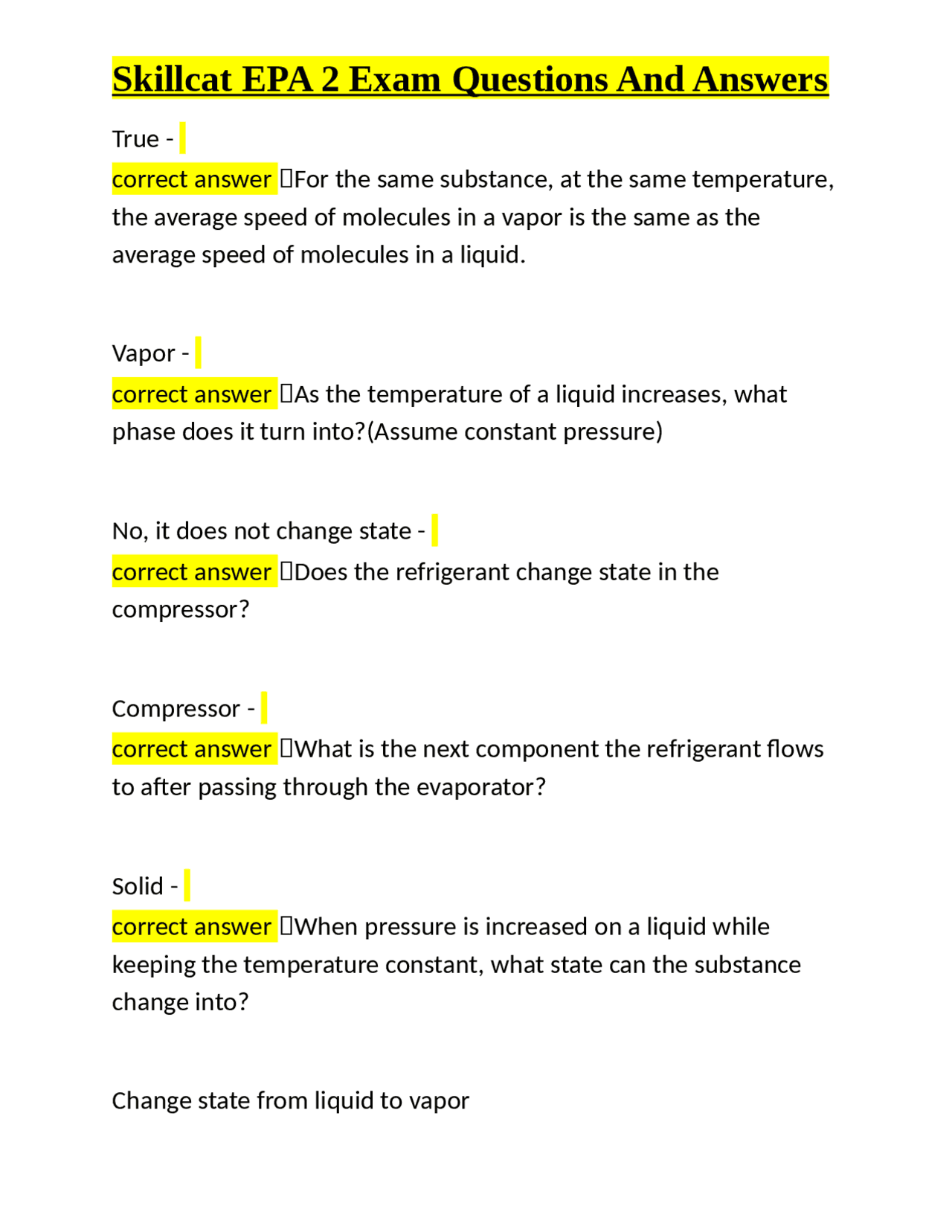 Elcat Example Questions Skillcat EPA 2 Exam Questions And Answers | Exams Engineering | Docsity