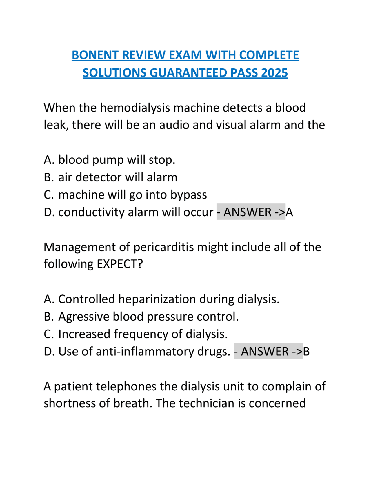BONENT REVIEW EXAM WITH COMPLETE SOLUTIONS GUARANTEED PASS 2025 ...