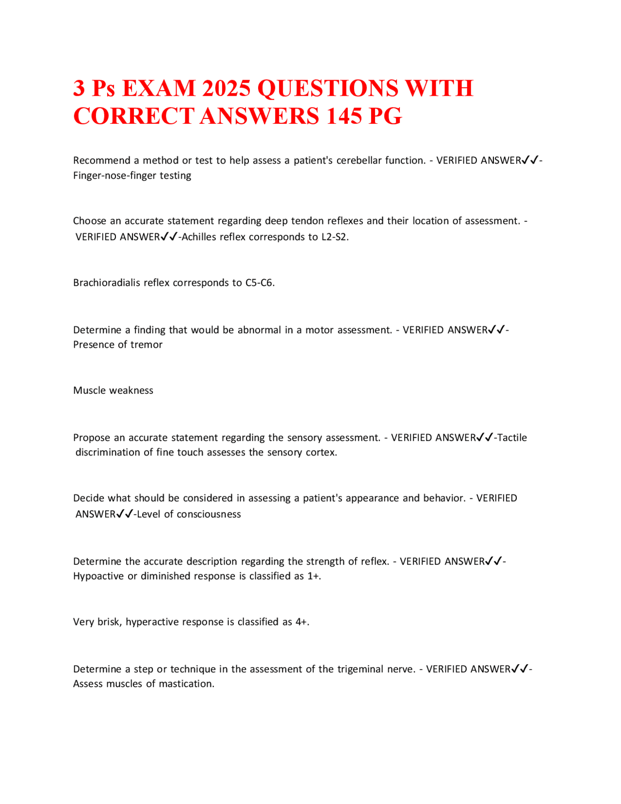 3 Ps EXAM 2025 QUESTIONS WITH CORRECT ANSWERS | Exams Clinical Medicine ...