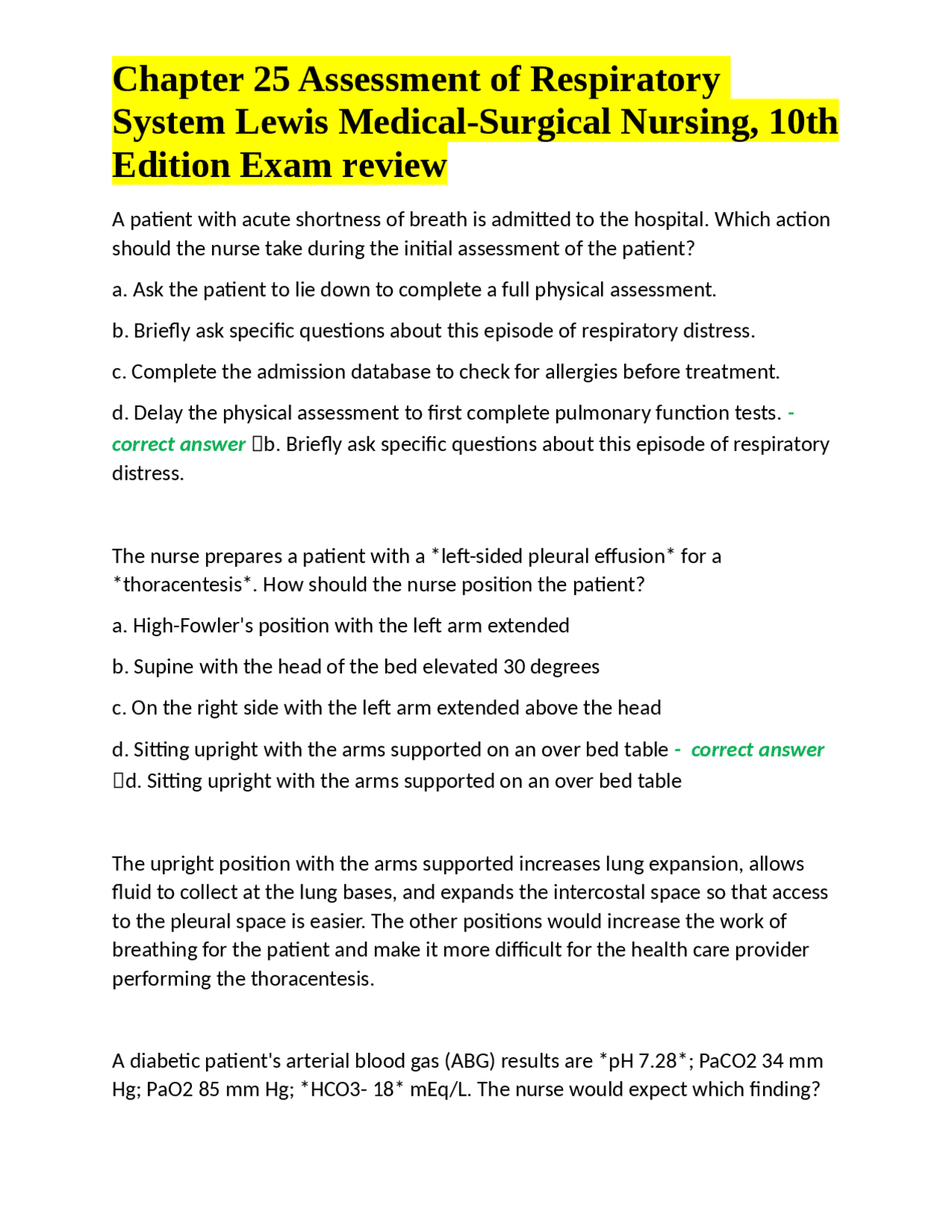 Chapter 25 Assessment of Respiratory System Lewis Medical-Surgical ...